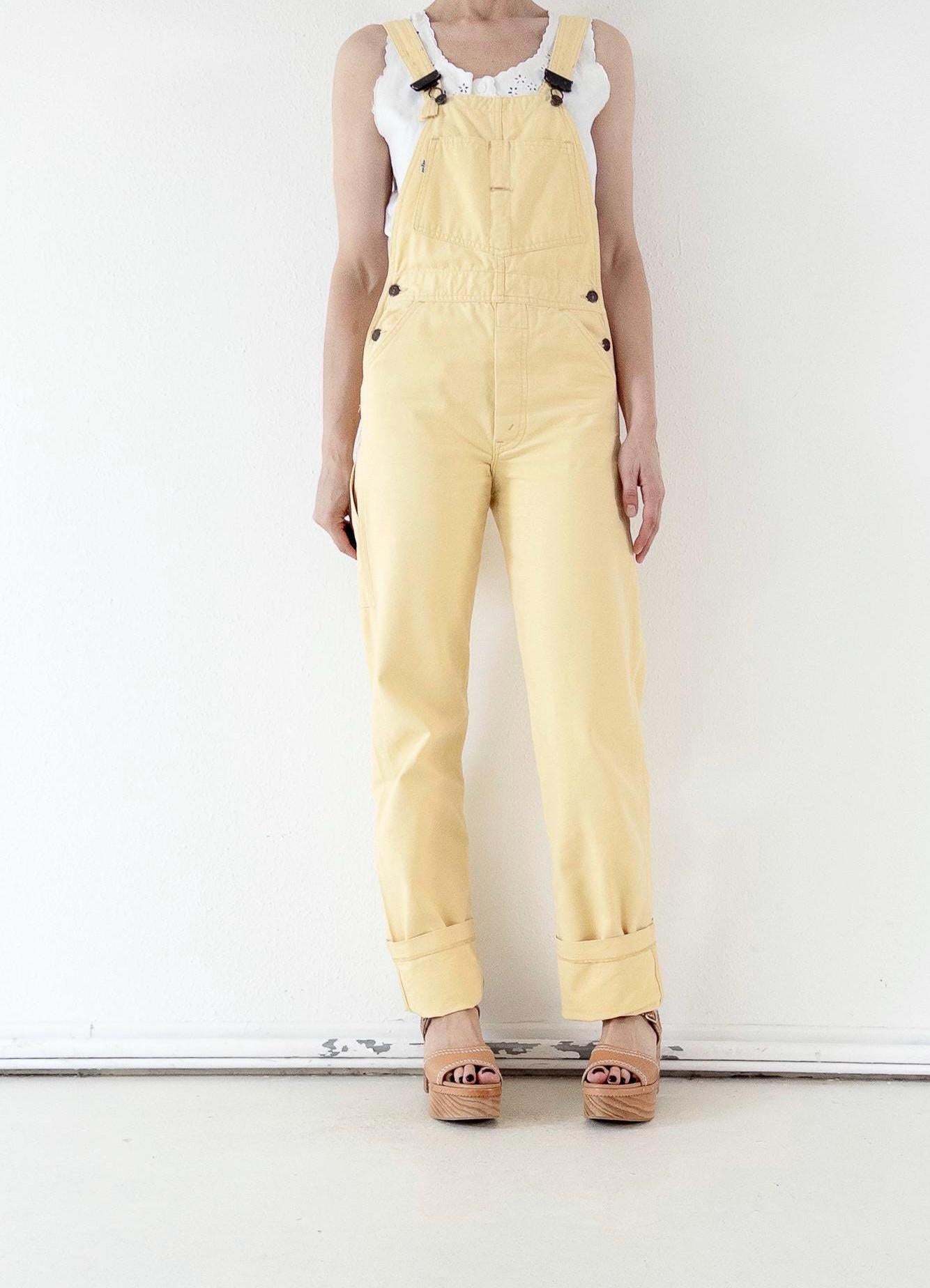 Vintage Levis Latzhose 1979 Made in UK XS W25 | Carpenter Dungarees | White Tab Overall Workwear | 70s Yellow Denim