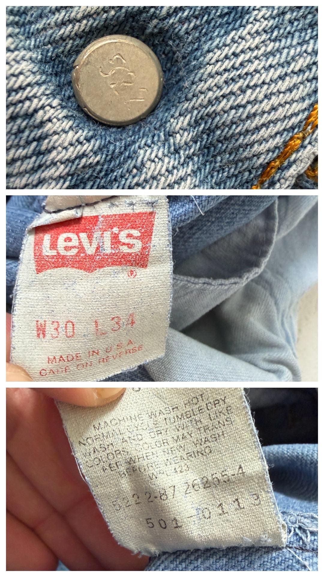 Vintage Levis 501 W28 L35 80s Denim Made in USA Distressed Faded Light Blue Jeans 1987