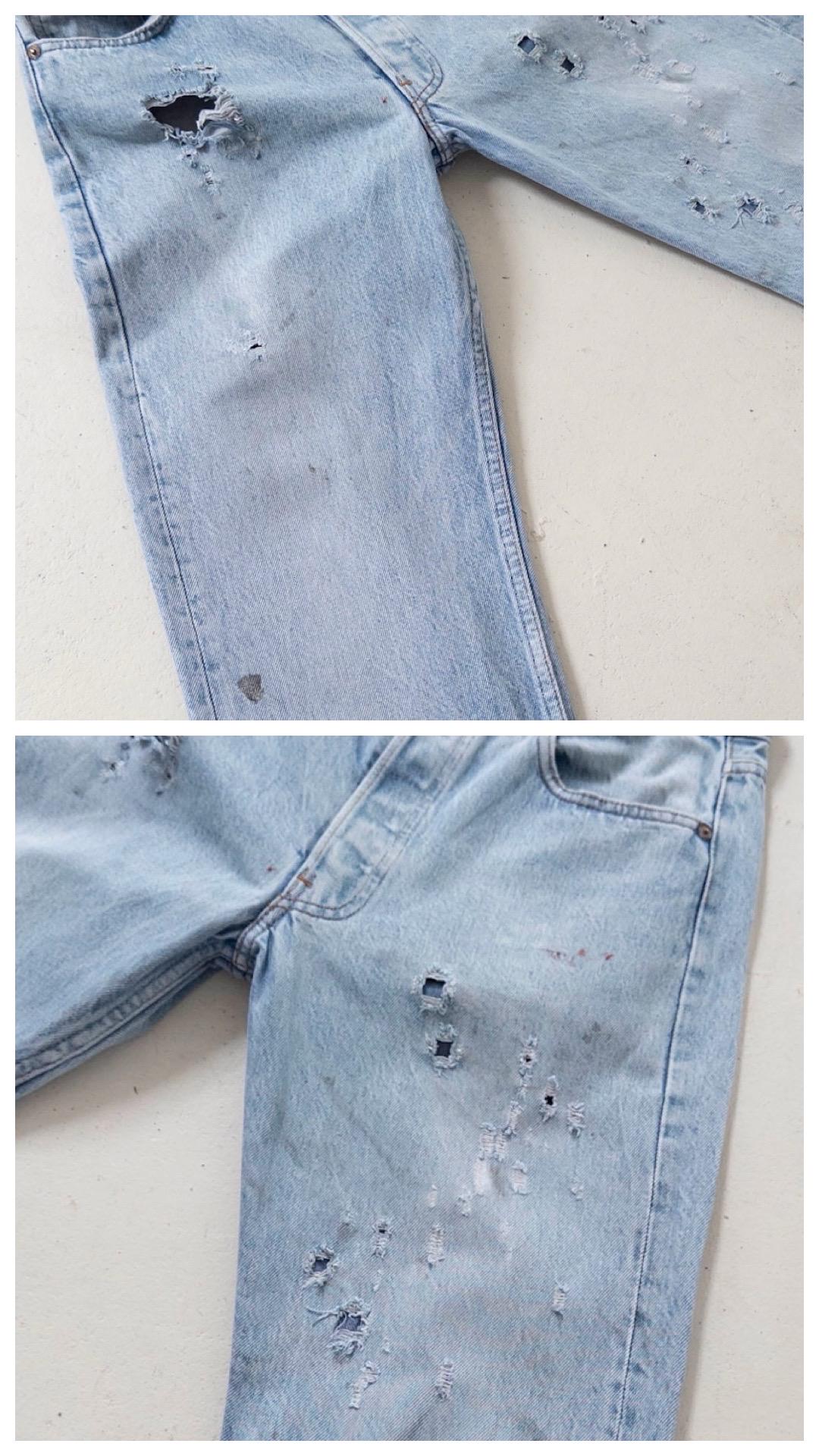 Vintage Levis 501 W28 L35 80s Denim Made in USA Distressed Faded Light Blue Jeans 1987
