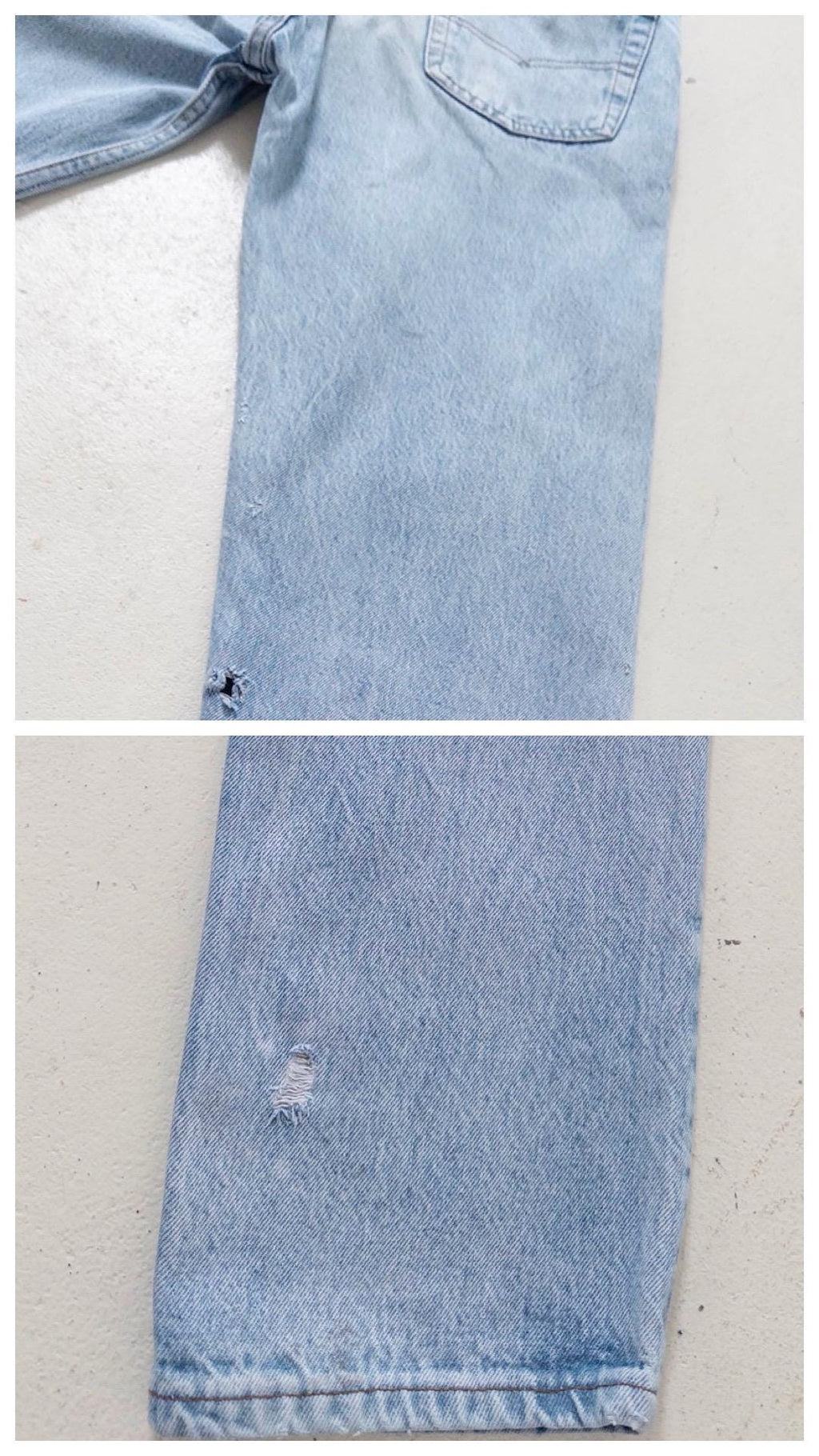 Vintage Levis 501 W28 L35 80s Denim Made in USA Distressed Faded Light Blue Jeans 1987
