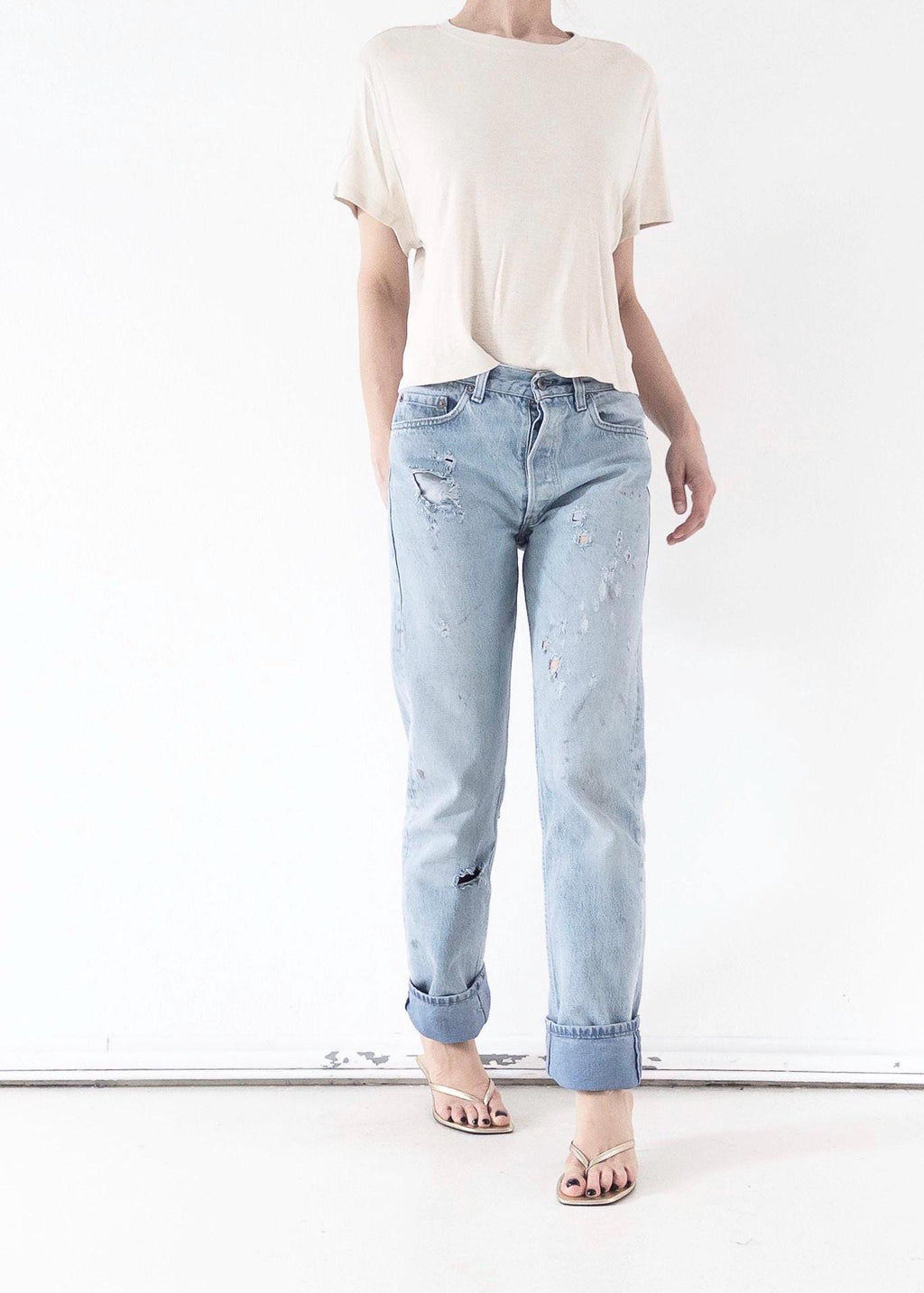 Vintage Levis 501 W28 L35 80s Denim Made in USA Distressed Faded Light Blue Jeans 1987