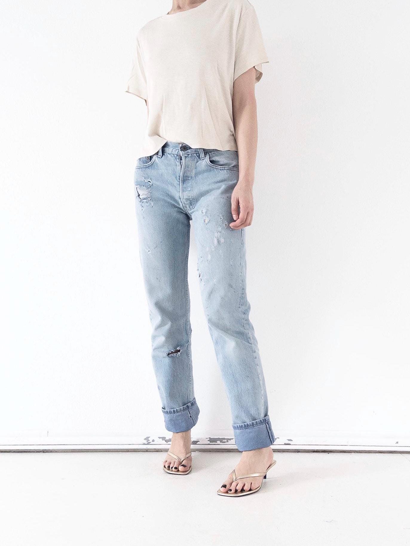 Vintage Levis 501 W28 L35 80s Denim Made in USA Distressed Faded Light Blue Jeans 1987