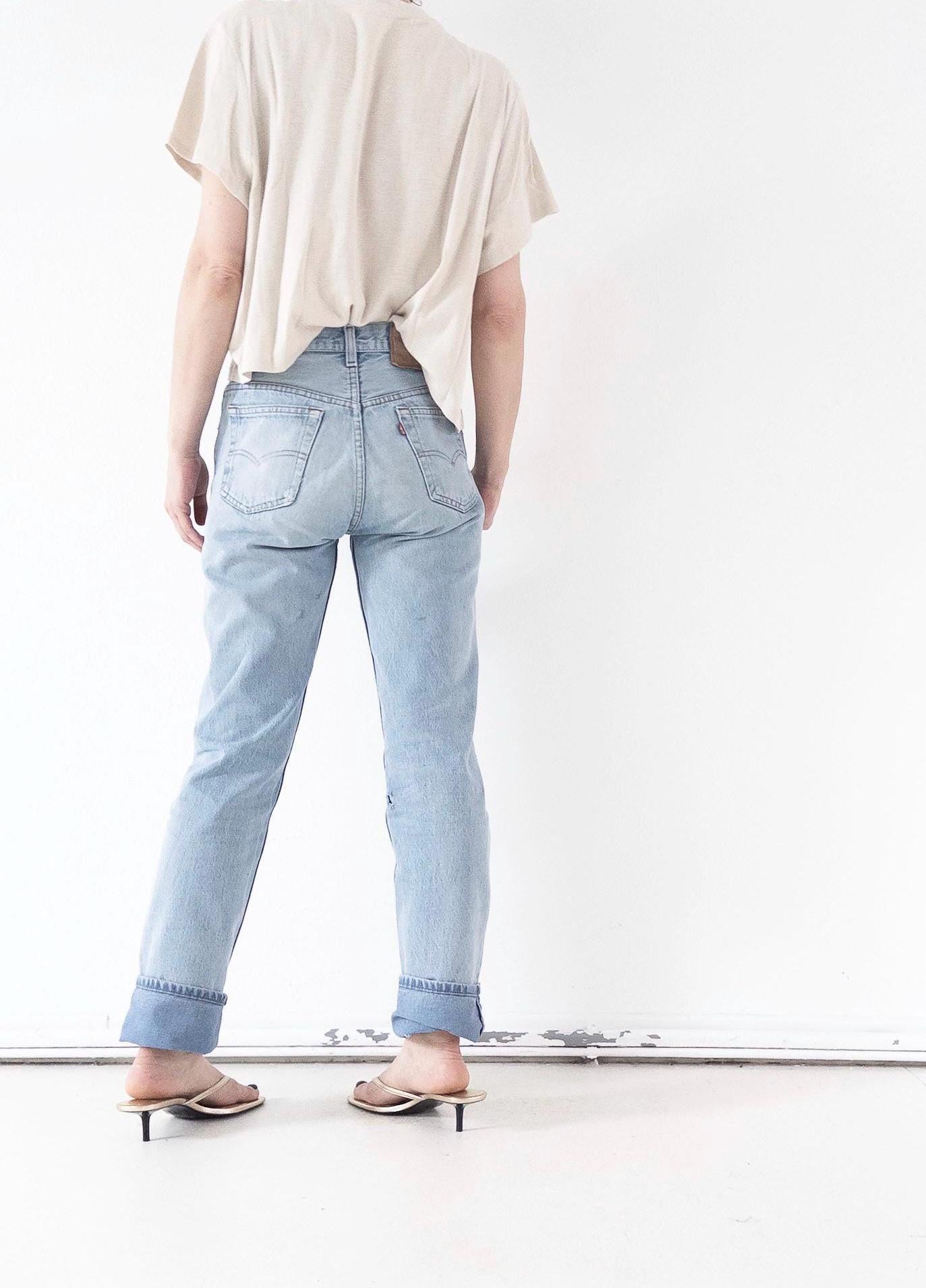 Vintage Levis 501 W28 L35 80s Denim Made in USA Distressed Faded Light Blue Jeans 1987