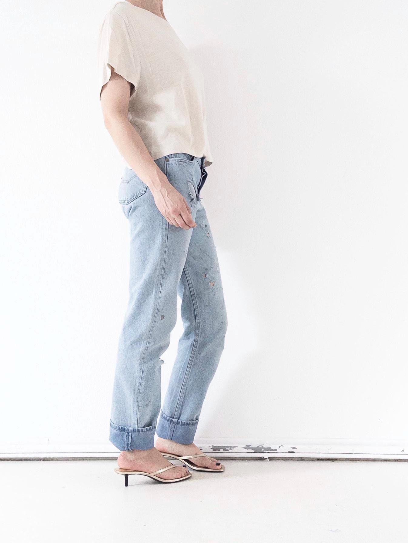 Vintage Levis 501 W28 L35 80s Denim Made in USA Distressed Faded Light Blue Jeans 1987