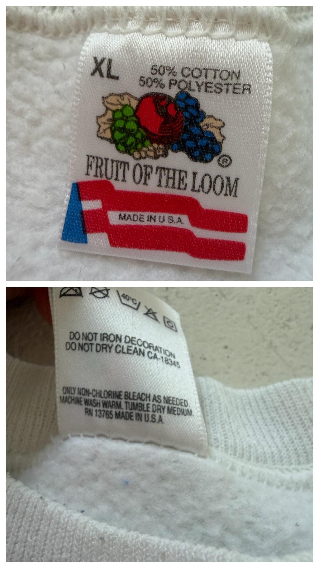 Fruit of the Loom Sweatshirt 90s Vintage L Made in USA Weißer Graphic Crewneck Sweater