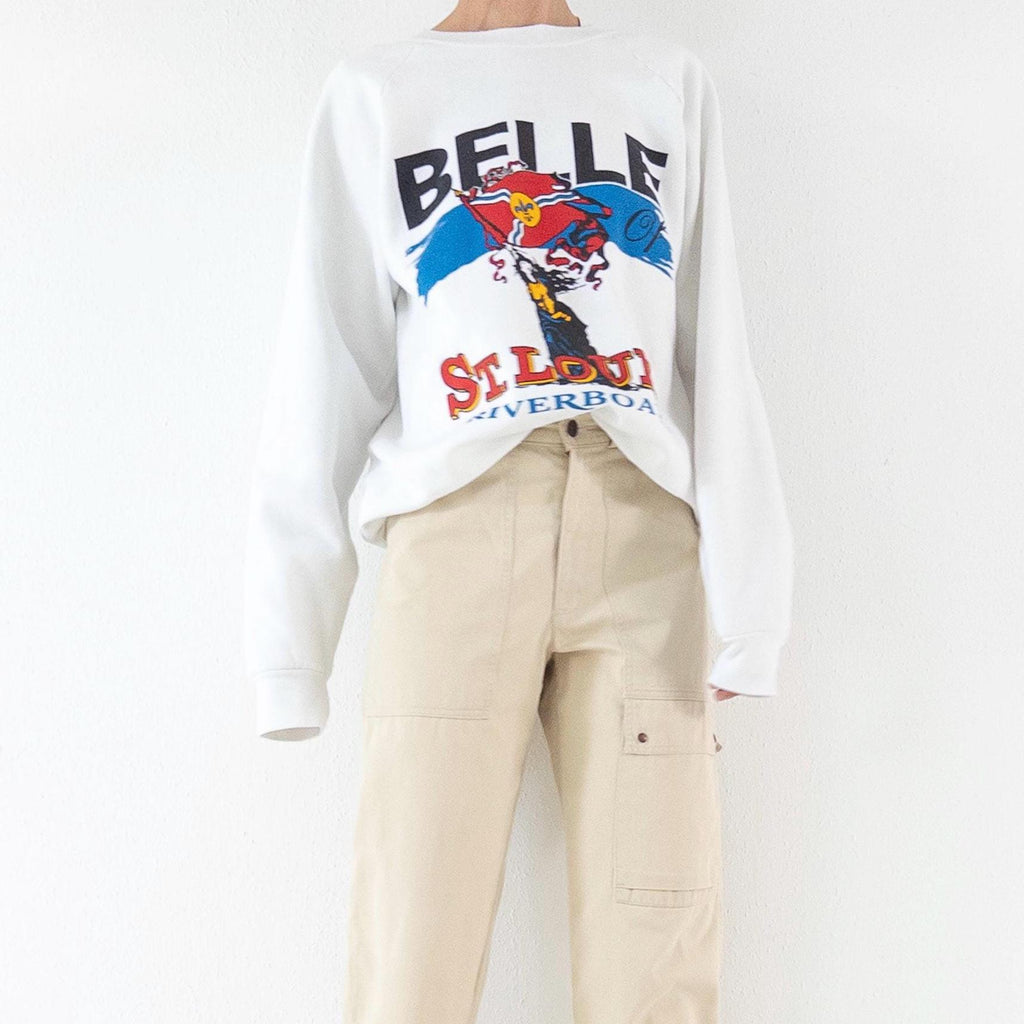Fruit of the Loom Sweatshirt 90s Vintage L Made in USA Weißer Graphic Crewneck Sweater