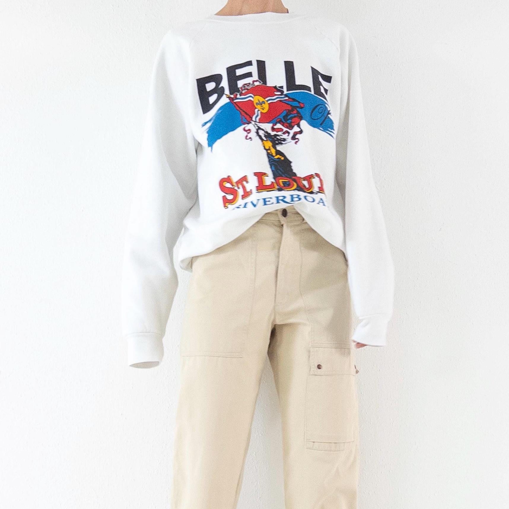 Fruit of the Loom Sweatshirt 90s Vintage L Made in USA Weißer Graphic Crewneck Sweater
