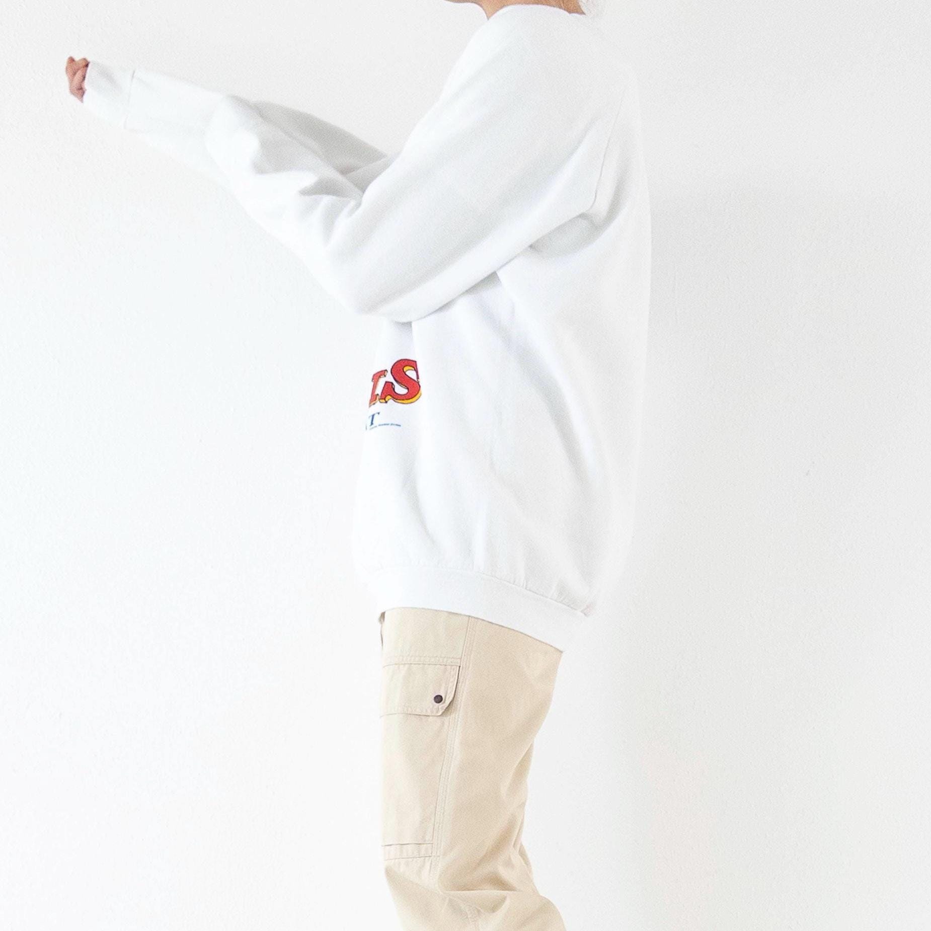 Fruit of the Loom Sweatshirt 90s Vintage L Made in USA Weißer Graphic Crewneck Sweater
