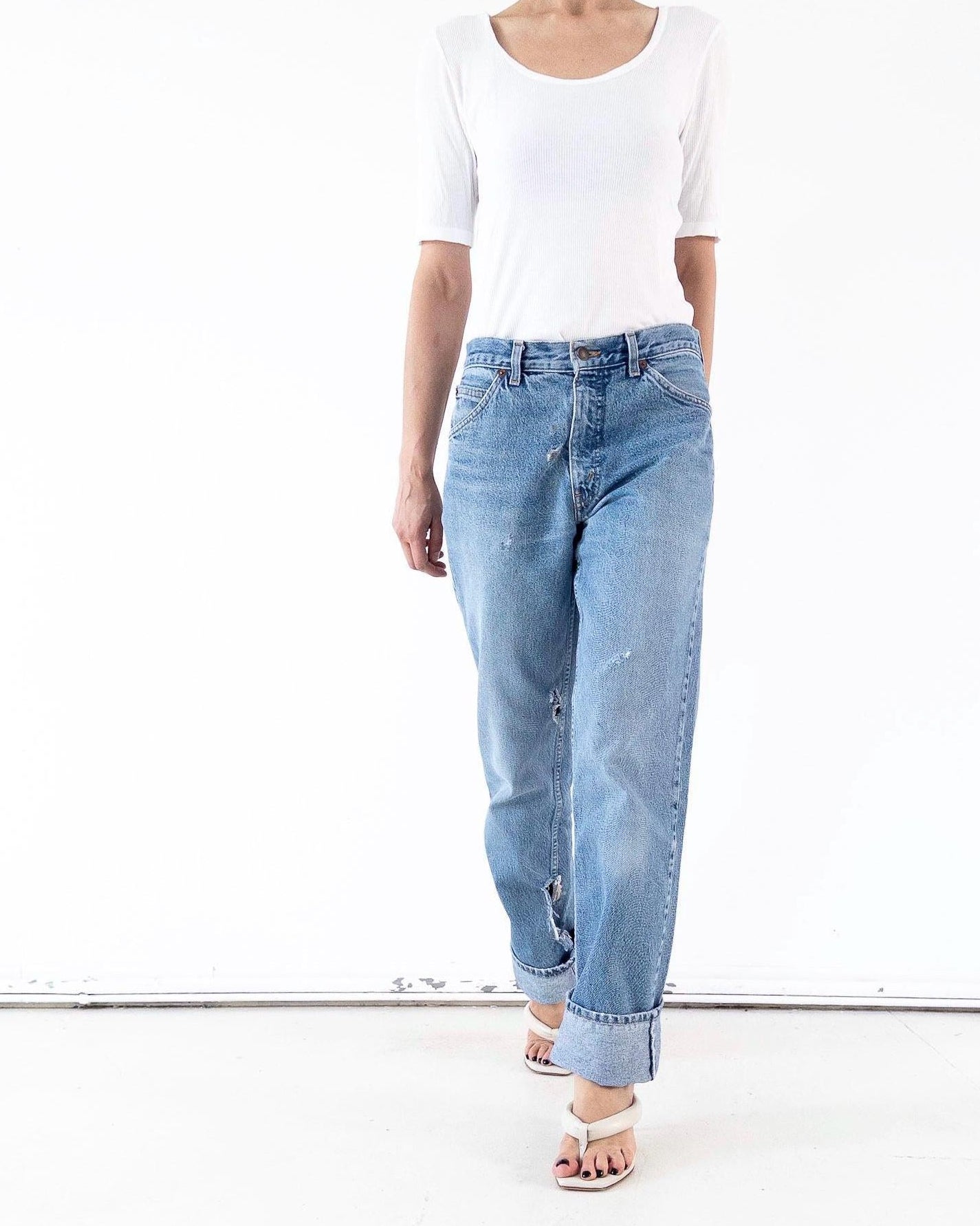 Vintage Levis Orange Tab Dad Jeans W29 W30 - 80s Made in Belgium Distressed Light Blue