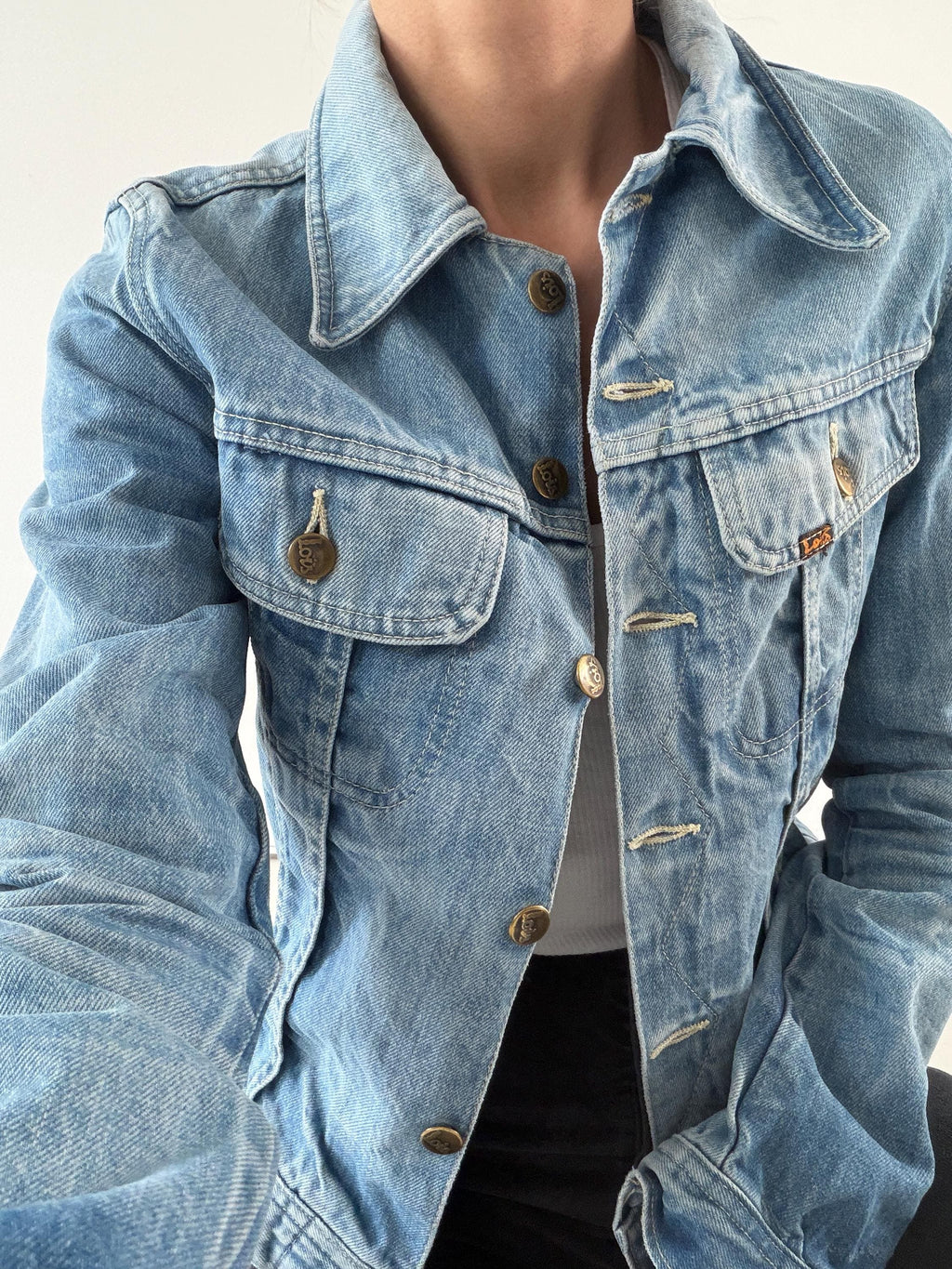 Lois Jeansjacke 70s Vintage Faded Mid to Light Blue Trucker Jacket S Made in Spain