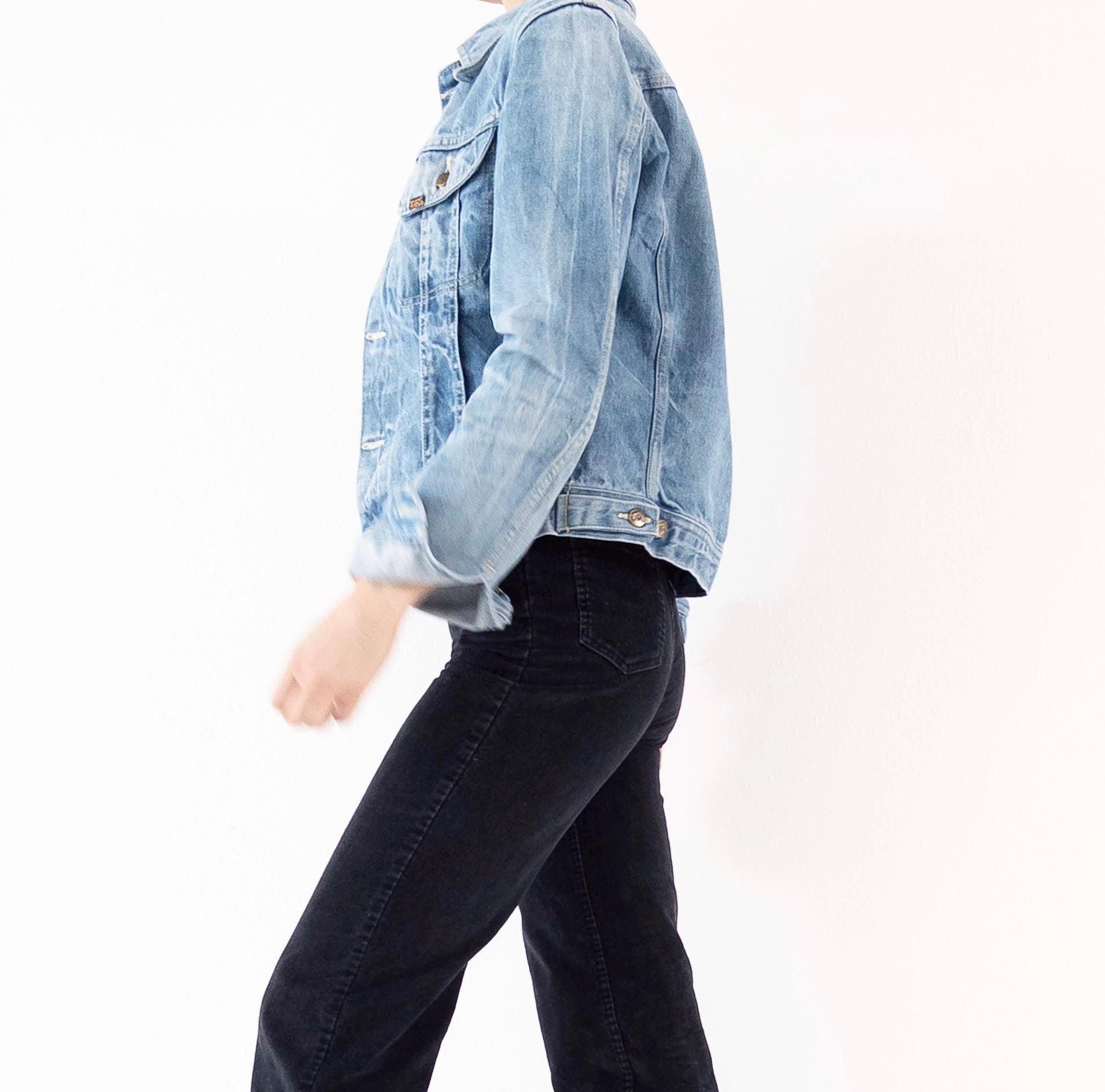 Lois Jeansjacke 70s Vintage Faded Mid to Light Blue Trucker Jacket S Made in Spain