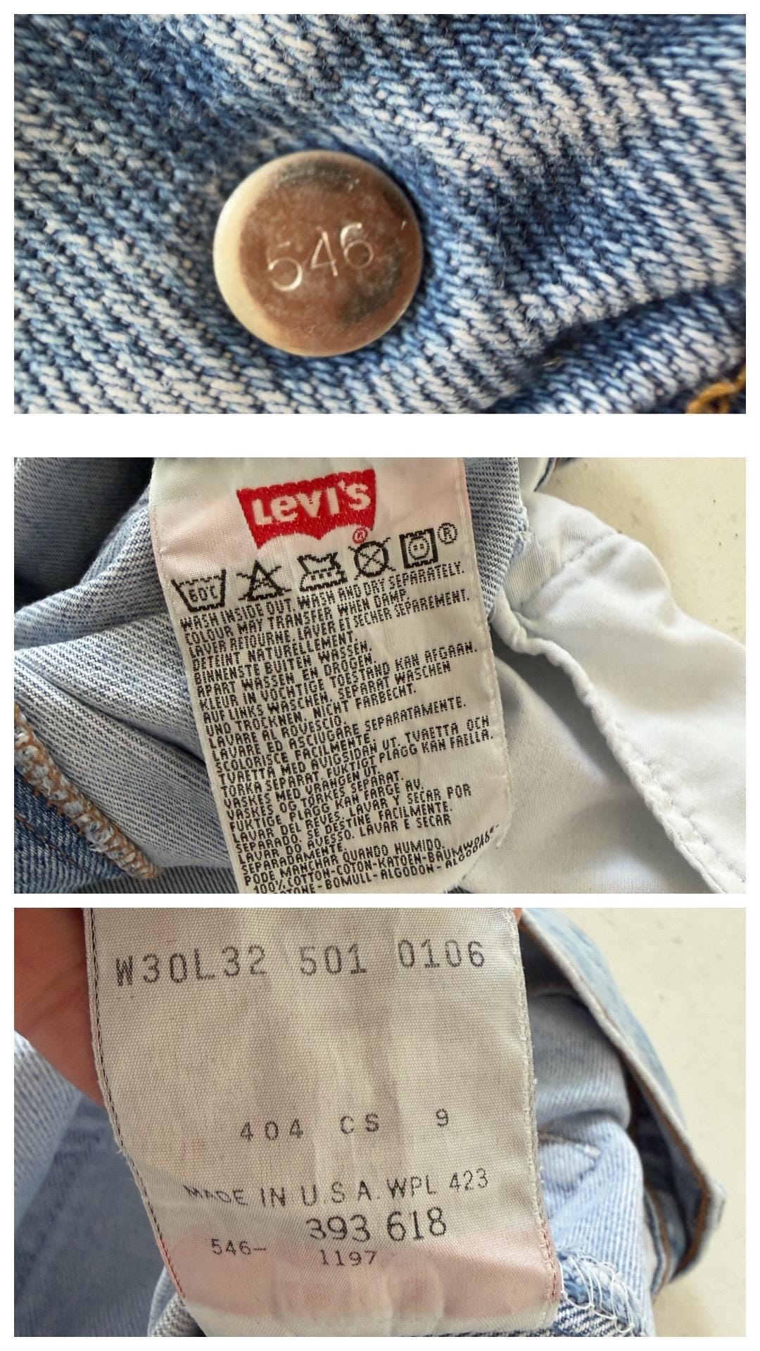 Levis 501 Jeans W28-29 L33 90s Vintage Made in USA Light Blue 501 Denim 1997