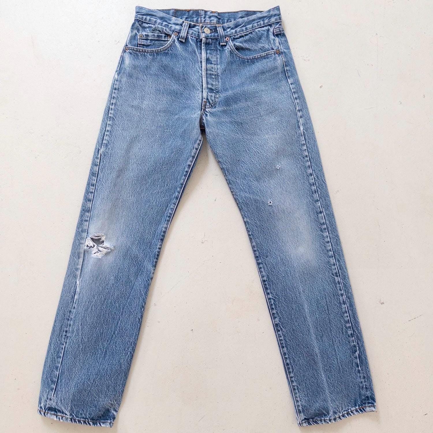Levis 501 Jeans W27 L29 80s Vintage Made in USA Distressed Faded Mid Blue Denim 1983