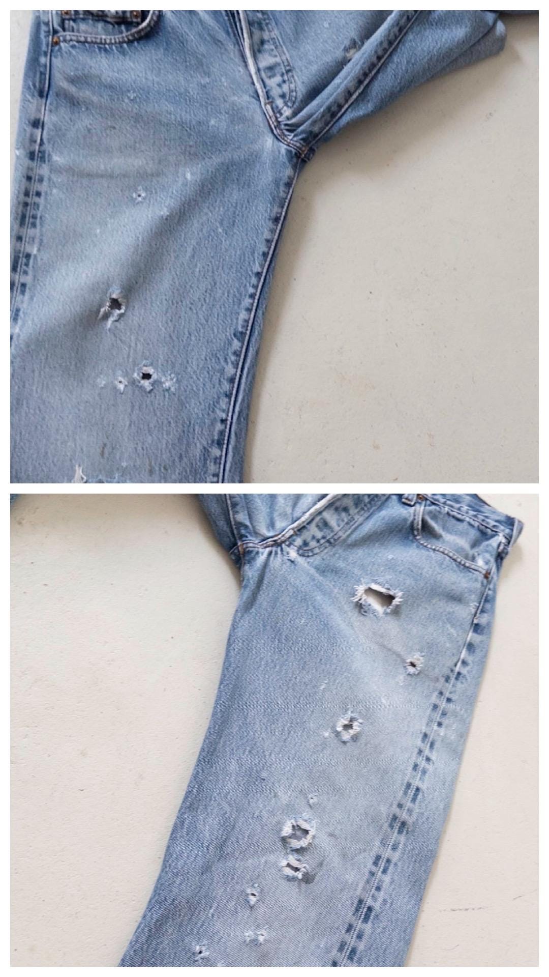Levis 501 Selvedge Redline Jeans W28-29 L36 80s Vintage Made in USA Distressed Faded Mid Blue Denim 1982