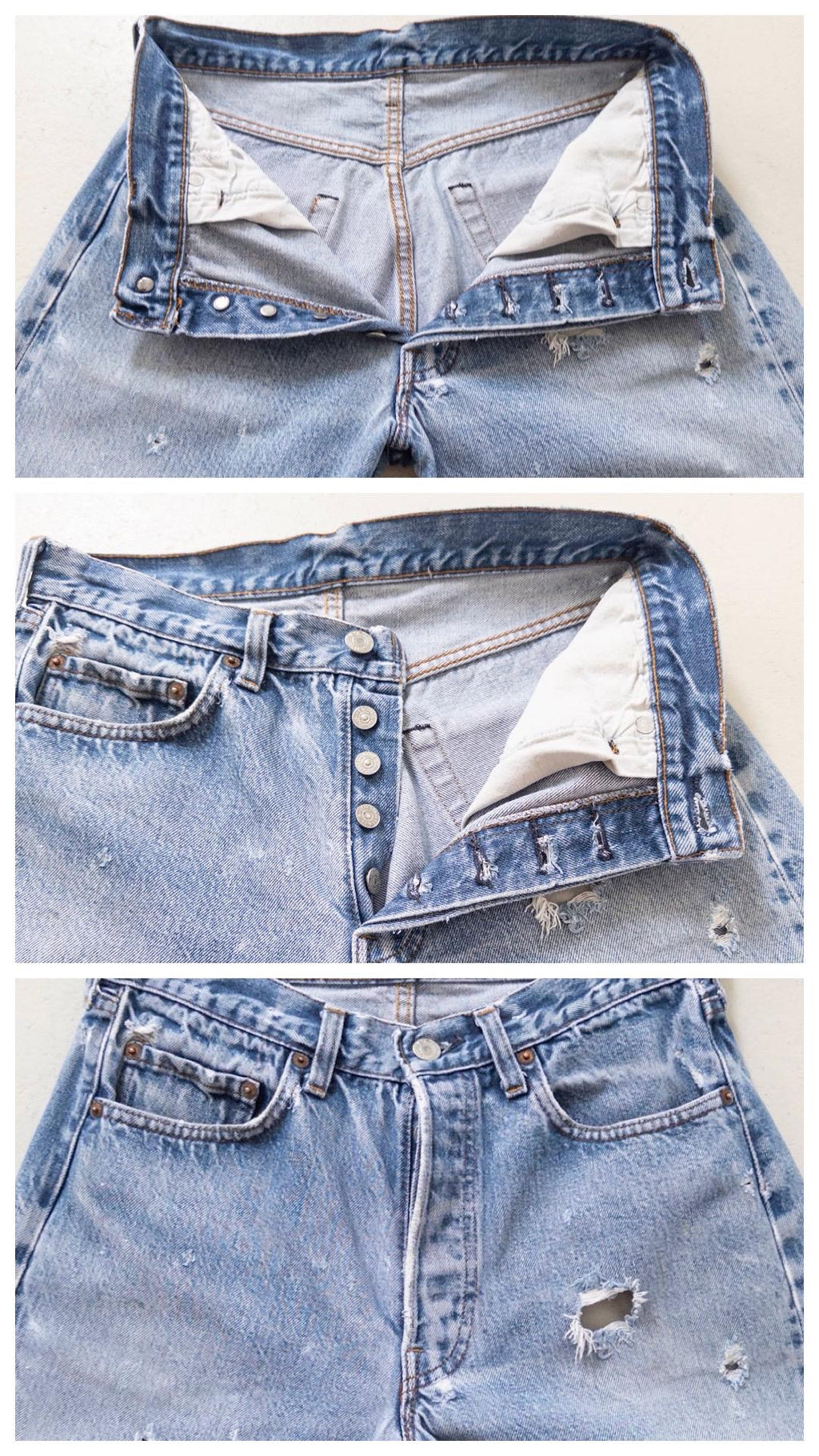 Levis 501 Selvedge Redline Jeans W28-29 L36 80s Vintage Made in USA Distressed Faded Mid Blue Denim 1982