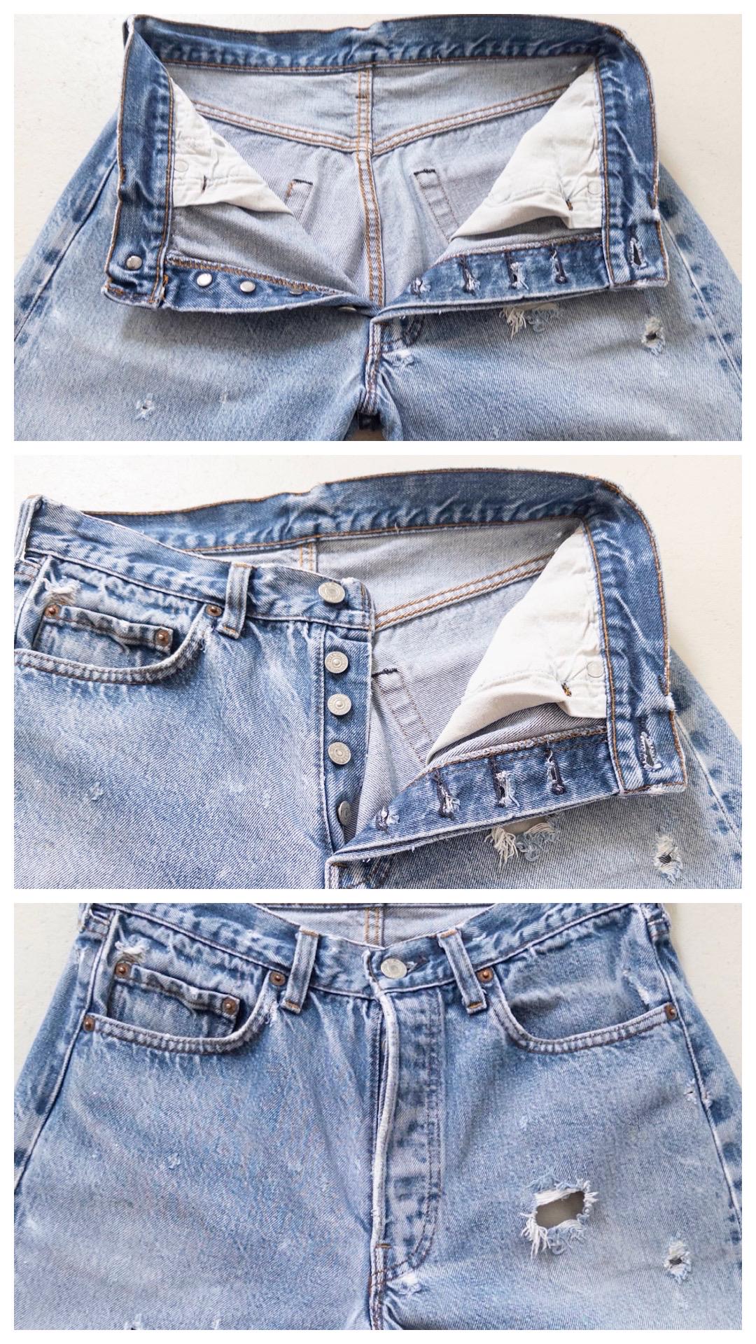 Levis 501 Selvedge Redline Jeans W28-29 L36 80s Vintage Made in USA Distressed Faded Mid Blue Denim 1982