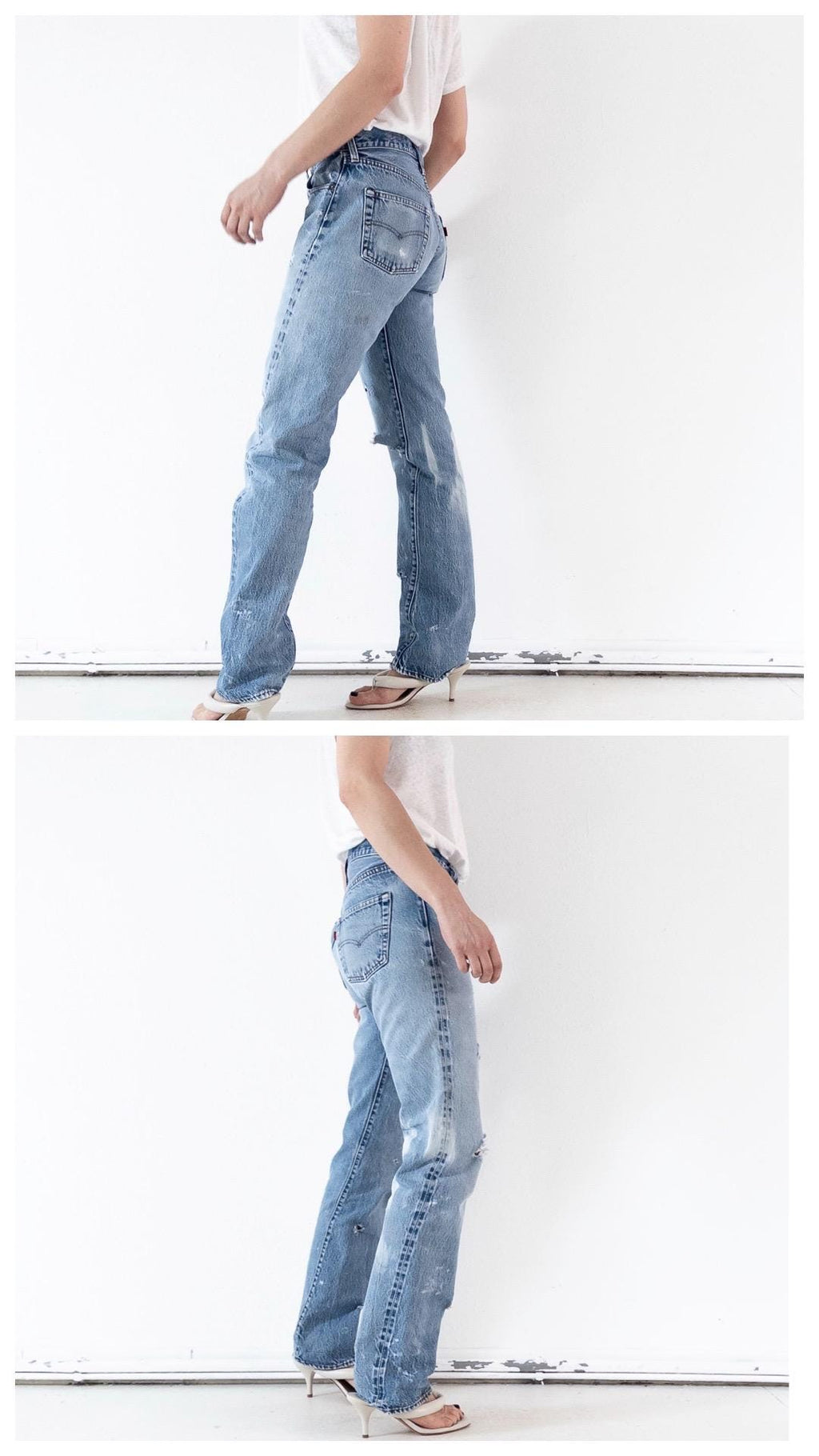 Levis 501 Selvedge Redline Jeans W28-29 L36 80s Vintage Made in USA Distressed Faded Mid Blue Denim 1982