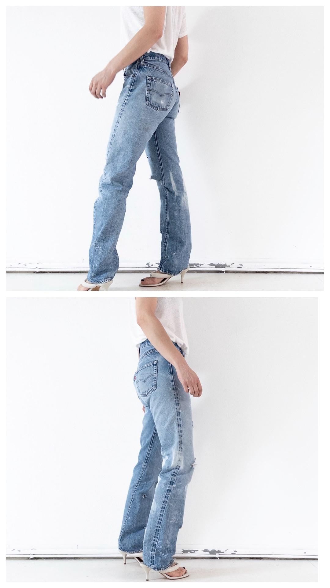 Levis 501 Selvedge Redline Jeans W28-29 L36 80s Vintage Made in USA Distressed Faded Mid Blue Denim 1982