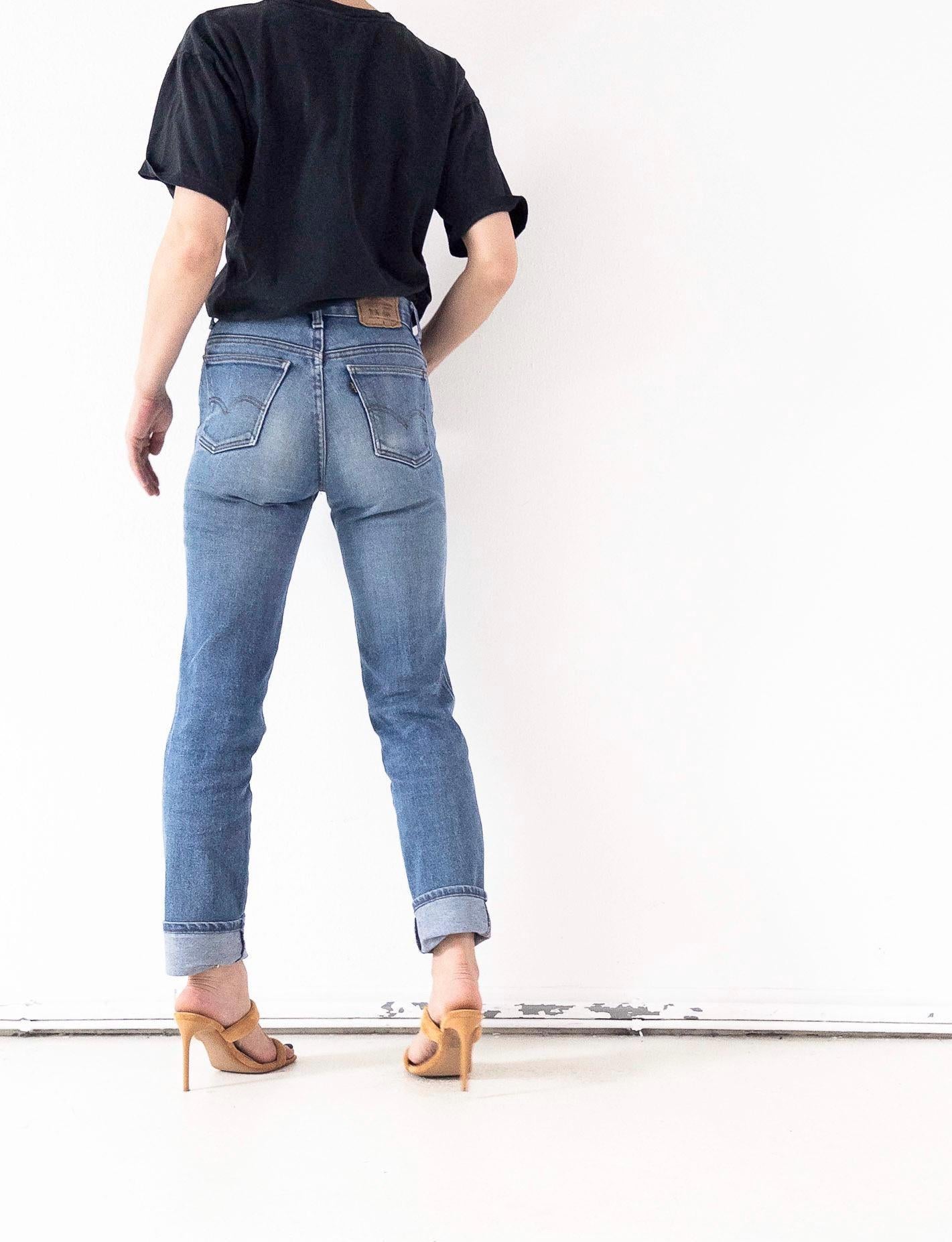 Levis Jeans W26 L34 Faded Mid Blue Skinny Stretch Denim Blue Tab 80s Vintage Made in Belgium