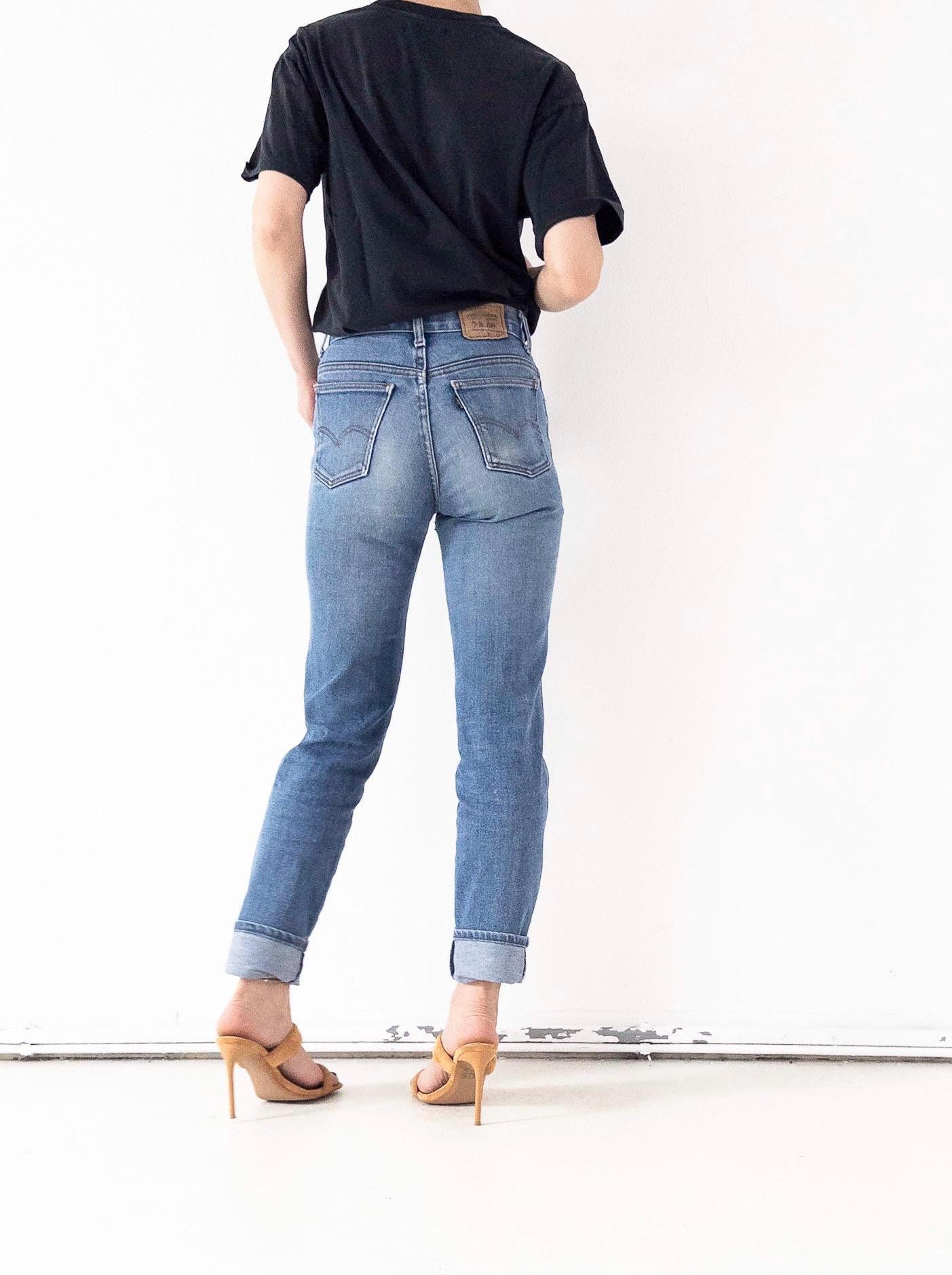 Levis Jeans W26 L34 Faded Mid Blue Skinny Stretch Denim Blue Tab 80s Vintage Made in Belgium