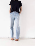 Levis Jeans W28 W29 L33 Orange Tab Pleated Wide Leg Made in USA Faded Light Blue High Waist Denim Slacks