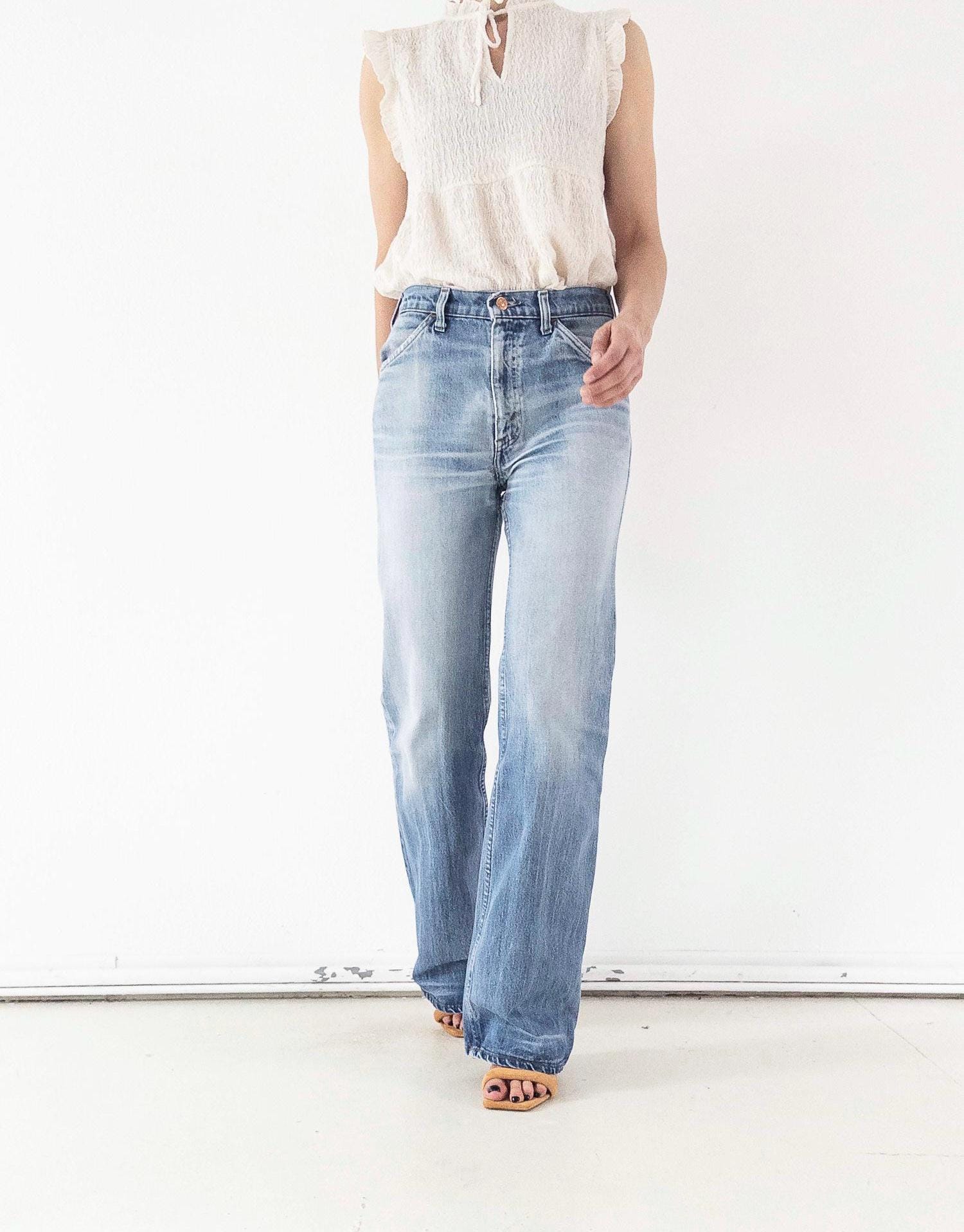 Levis Jeans W28 W29 L35 Orange Tab 70s Vintage Made in Belgium Fade Light Blue Distressed Denim 1978