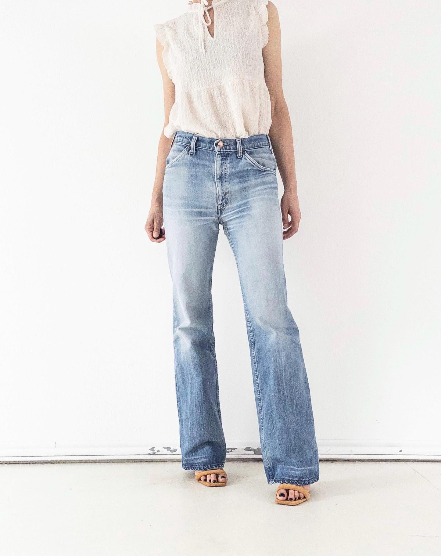 Levis Jeans W28 W29 L35 Orange Tab 70s Vintage Made in Belgium Fade Light Blue Distressed Denim 1978