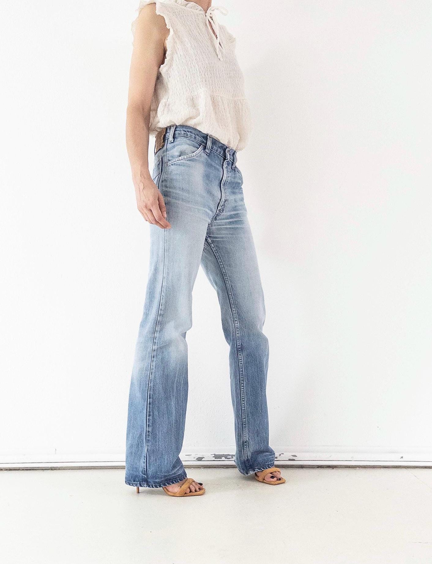 Levis Jeans W28 W29 L35 Orange Tab 70s Vintage Made in Belgium Fade Light Blue Distressed Denim 1978