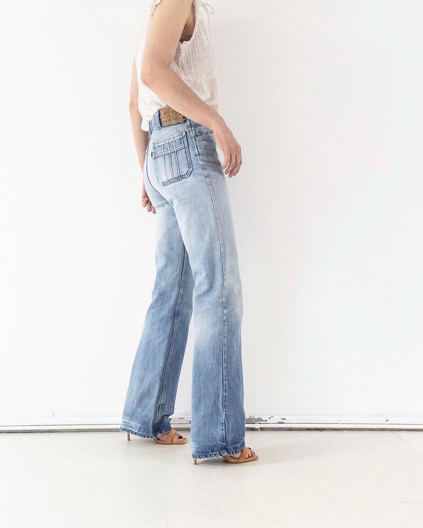 Levis Jeans W28 W29 L35 Orange Tab 70s Vintage Made in Belgium Fade Light Blue Distressed Denim 1978