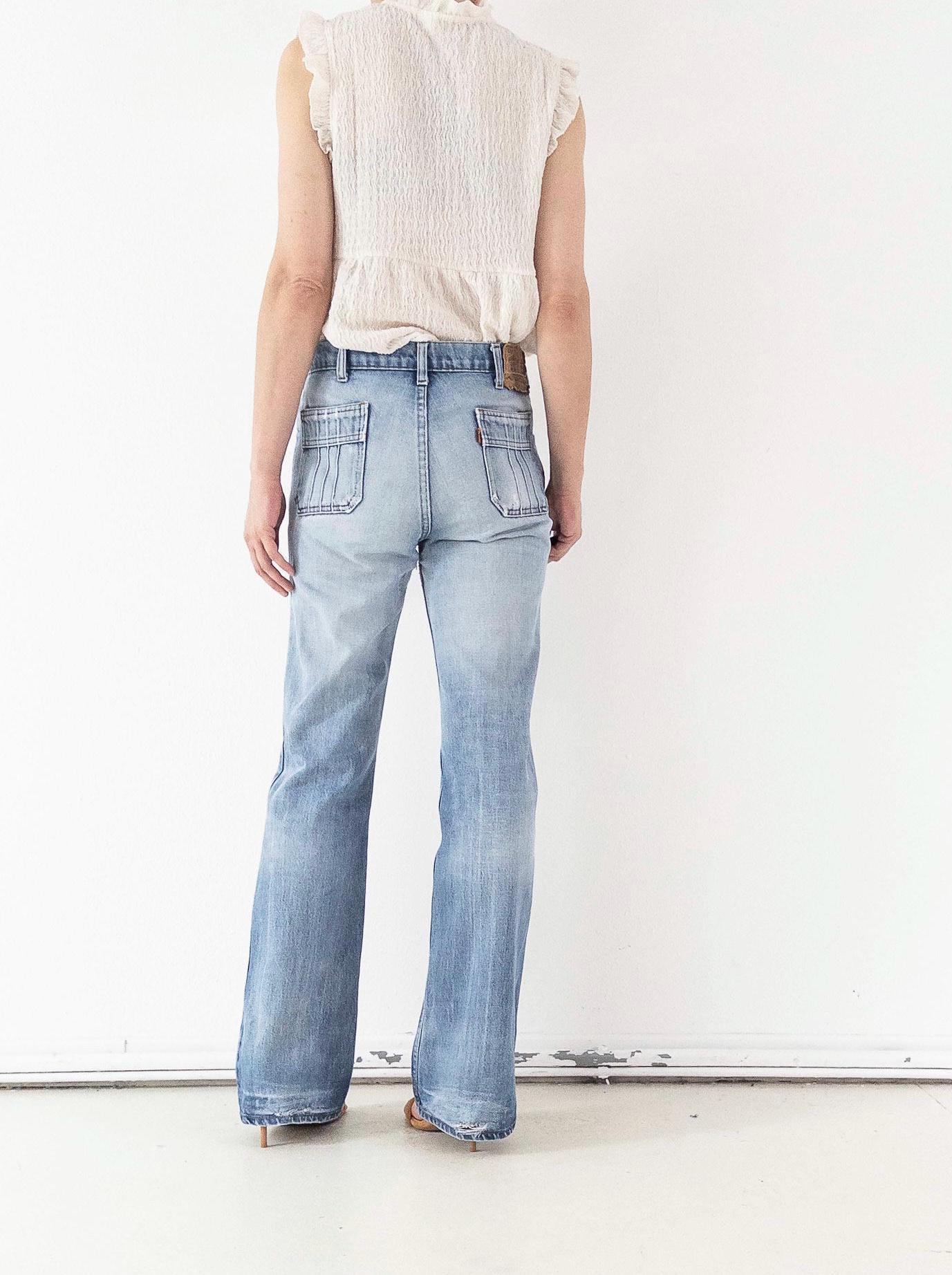 Levis Jeans W28 W29 L35 Orange Tab 70s Vintage Made in Belgium Fade Light Blue Distressed Denim 1978