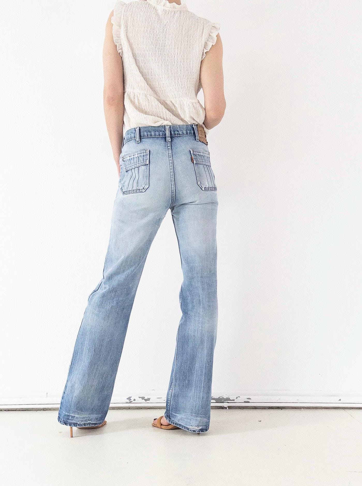 Levis Jeans W28 W29 L35 Orange Tab 70s Vintage Made in Belgium Fade Light Blue Distressed Denim 1978