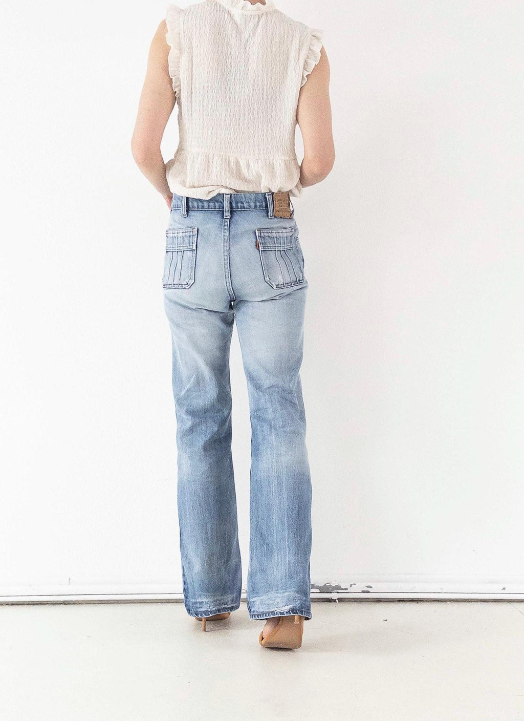 Levis Jeans W28 W29 L35 Orange Tab 70s Vintage Made in Belgium Fade Light Blue Distressed Denim 1978