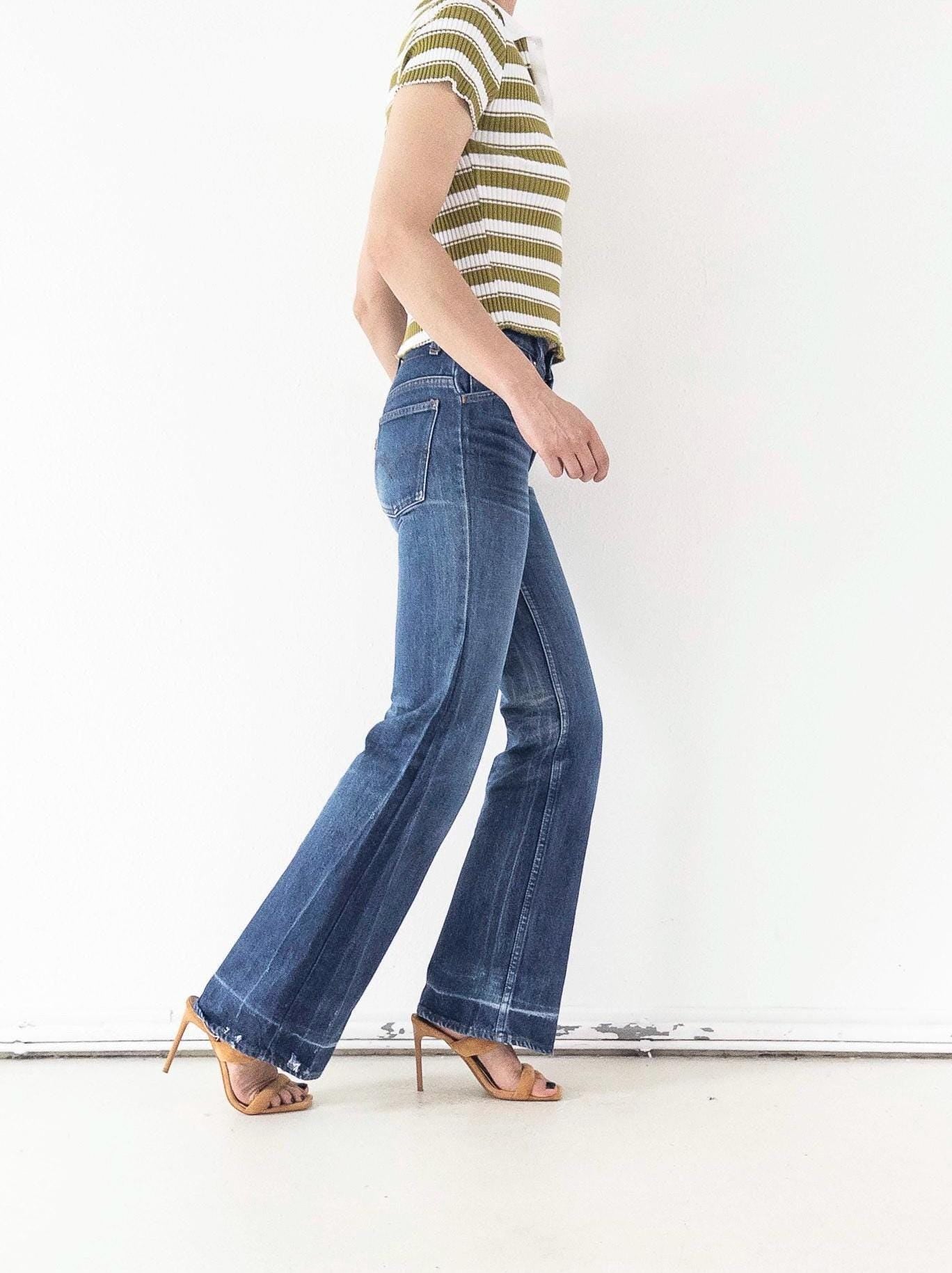 Levis Jeans Vintage 1978 622 Bell Bottoms Orange Tab Extra Wide Flare Denim W25 L35 Faded Dark Wash Distressed