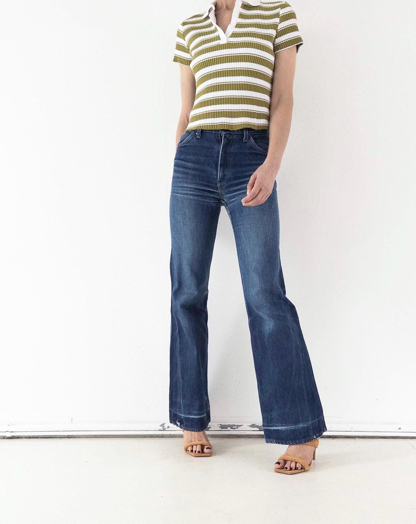 Levis Jeans Vintage 1978 622 Bell Bottoms Orange Tab Extra Wide Flare Denim W25 L35 Faded Dark Wash Distressed