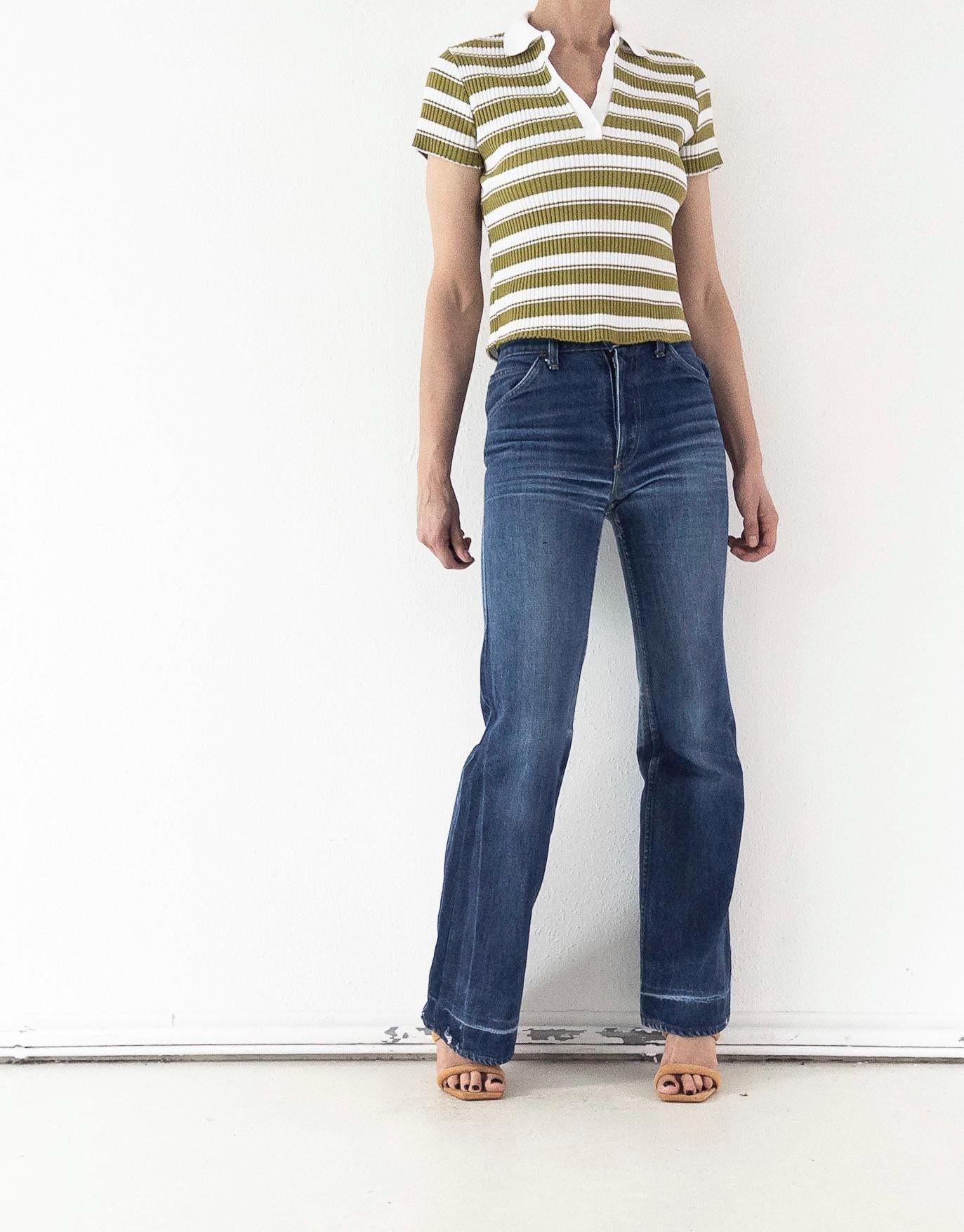 Levis Jeans Vintage 1978 622 Bell Bottoms Orange Tab Extra Wide Flare Denim W25 L35 Faded Dark Wash Distressed