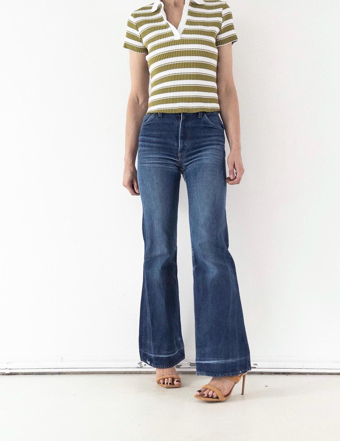 Levis Jeans Vintage 1978 622 Bell Bottoms Orange Tab Extra Wide Flare Denim W25 L35 Faded Dark Wash Distressed