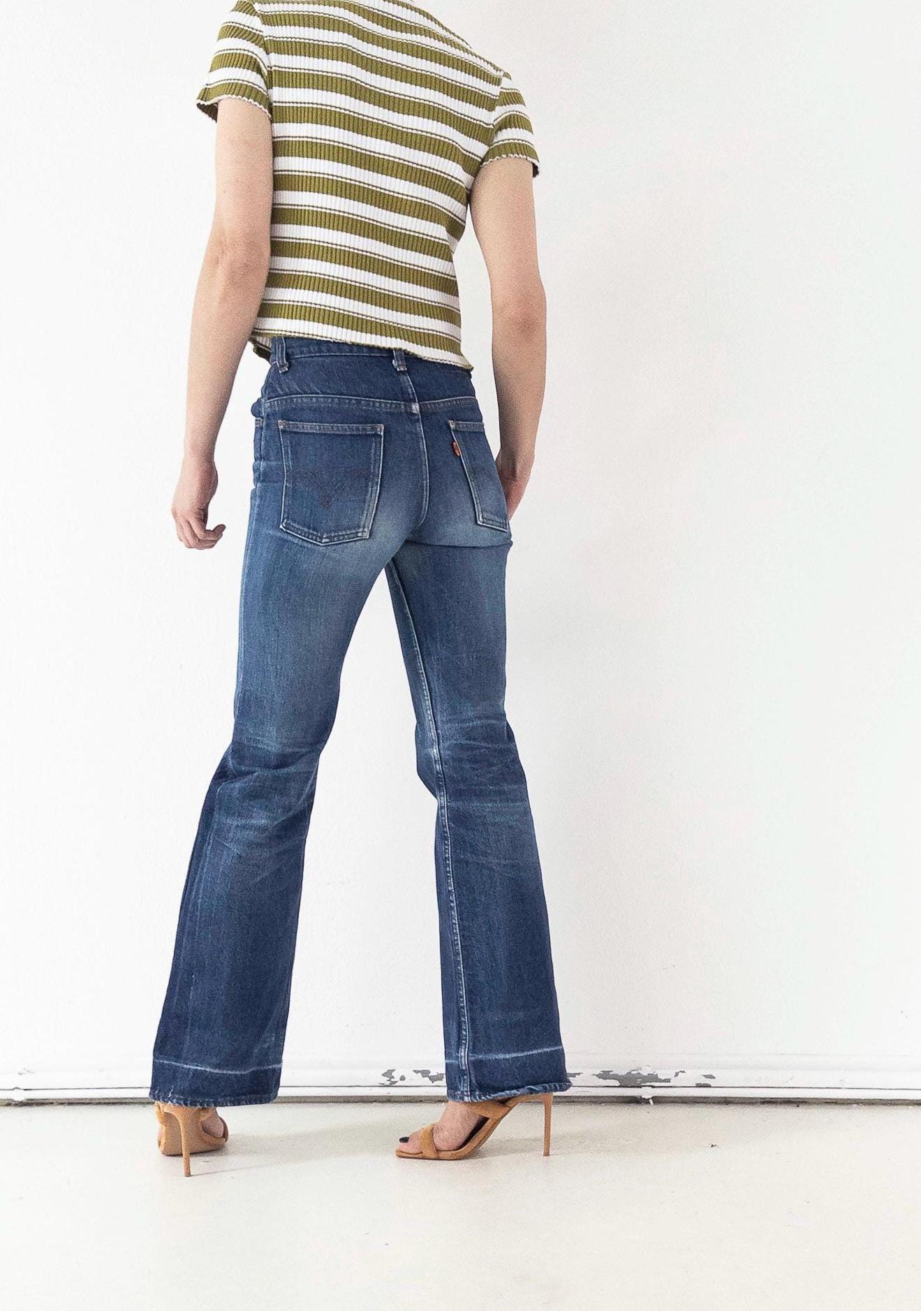 Levis Jeans Vintage 1978 622 Bell Bottoms Orange Tab Extra Wide Flare Denim W25 L35 Faded Dark Wash Distressed