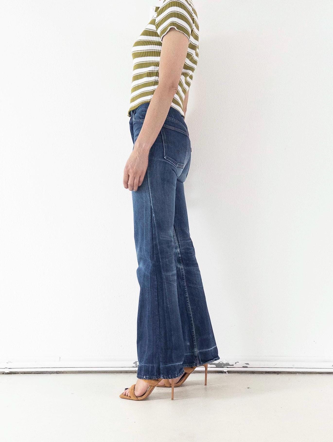 Levis Jeans Vintage 1978 622 Bell Bottoms Orange Tab Extra Wide Flare Denim W25 L35 Faded Dark Wash Distressed