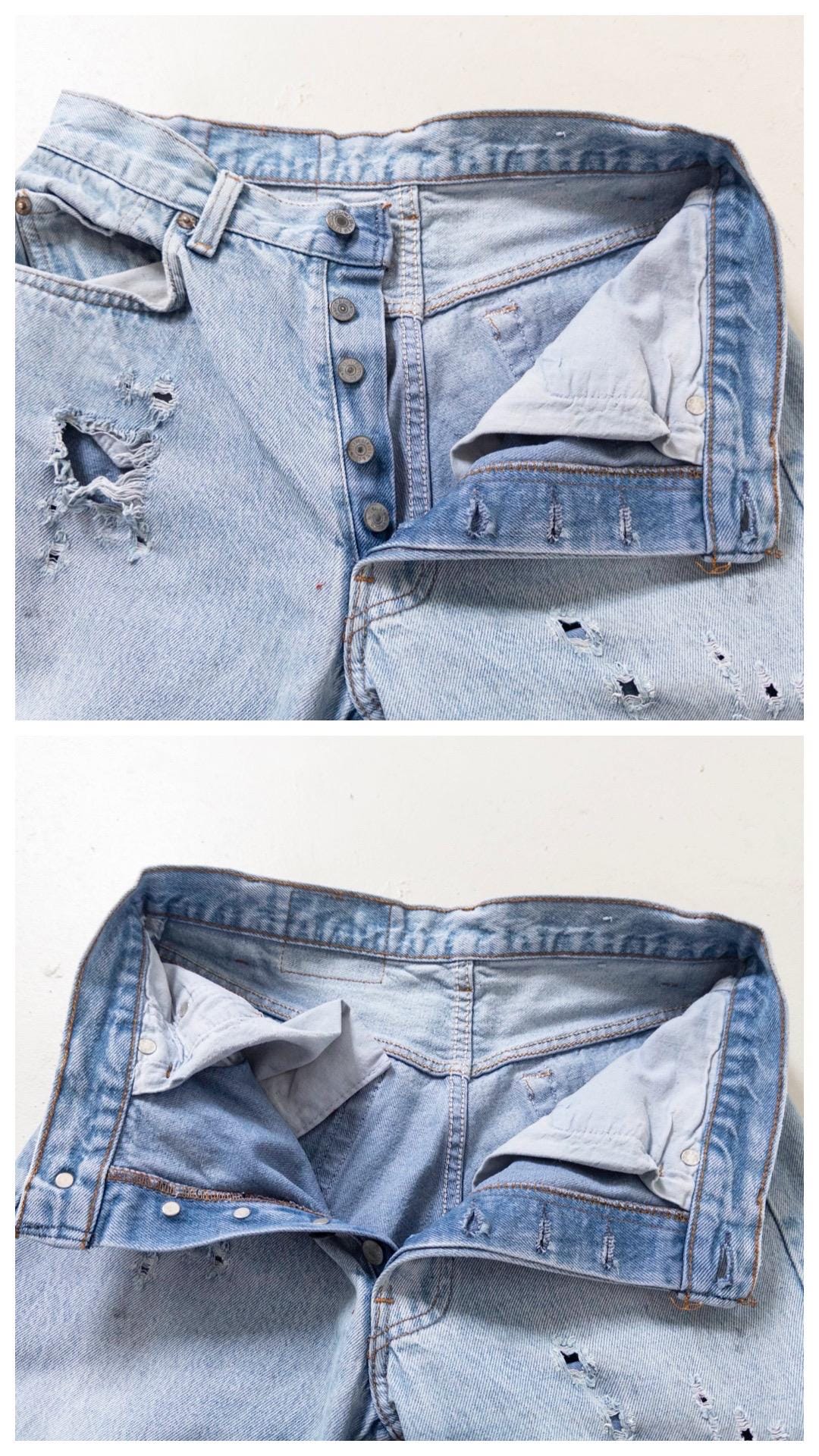 Vintage Levis 501 W28 L35 80s Denim Made in USA Distressed Faded Light Blue Jeans 1987