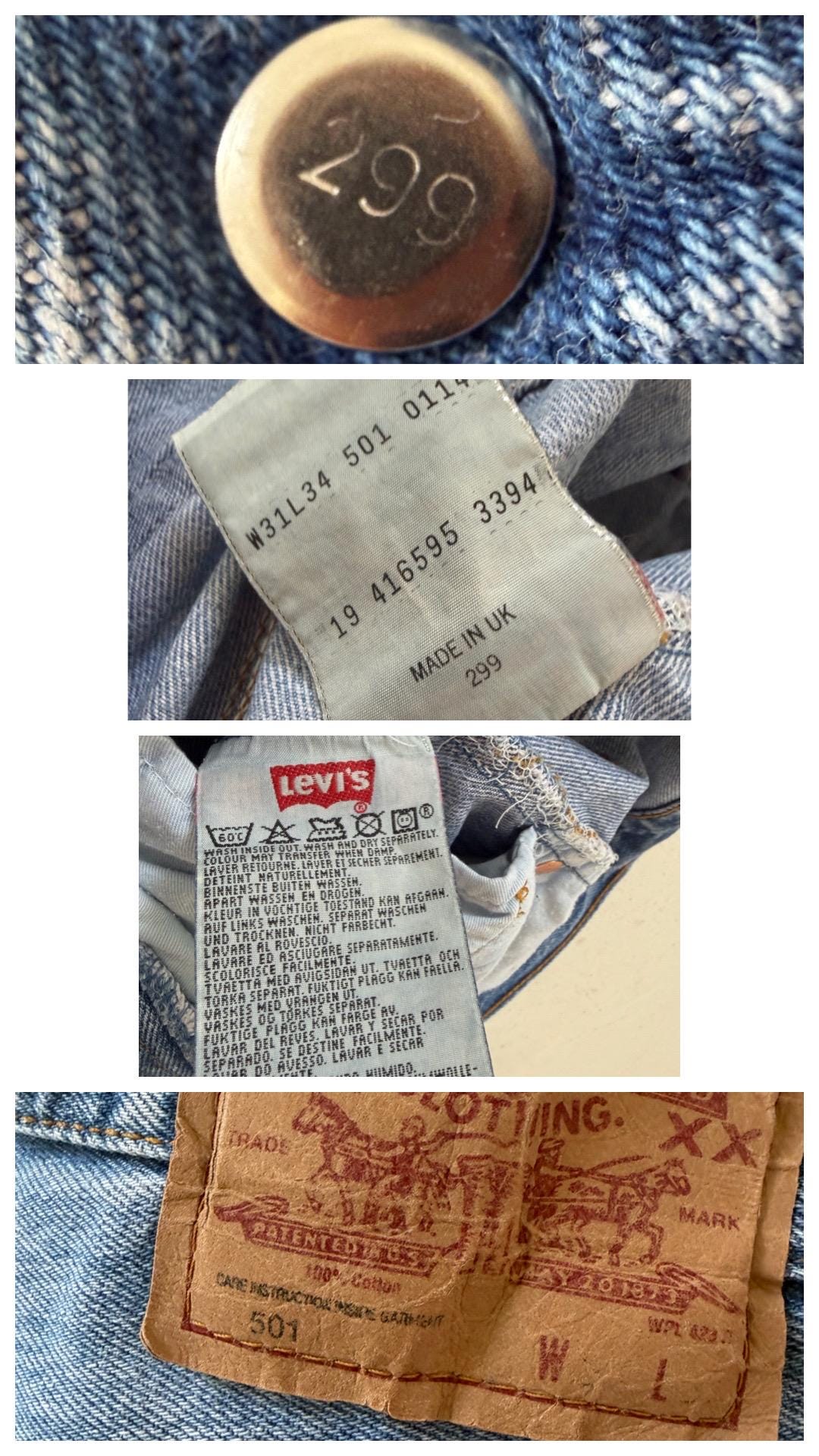 Levis 501 Jeans W28 L33 90s Vintage Made in UK Light Blue Denim 1994
