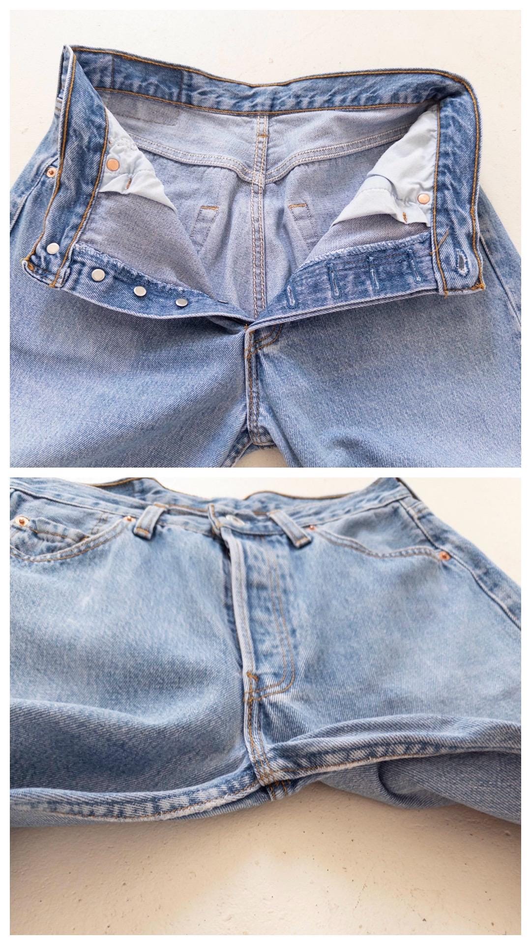 Levis 501 Jeans W28 L33 90s Vintage Made in UK Light Blue Denim 1994