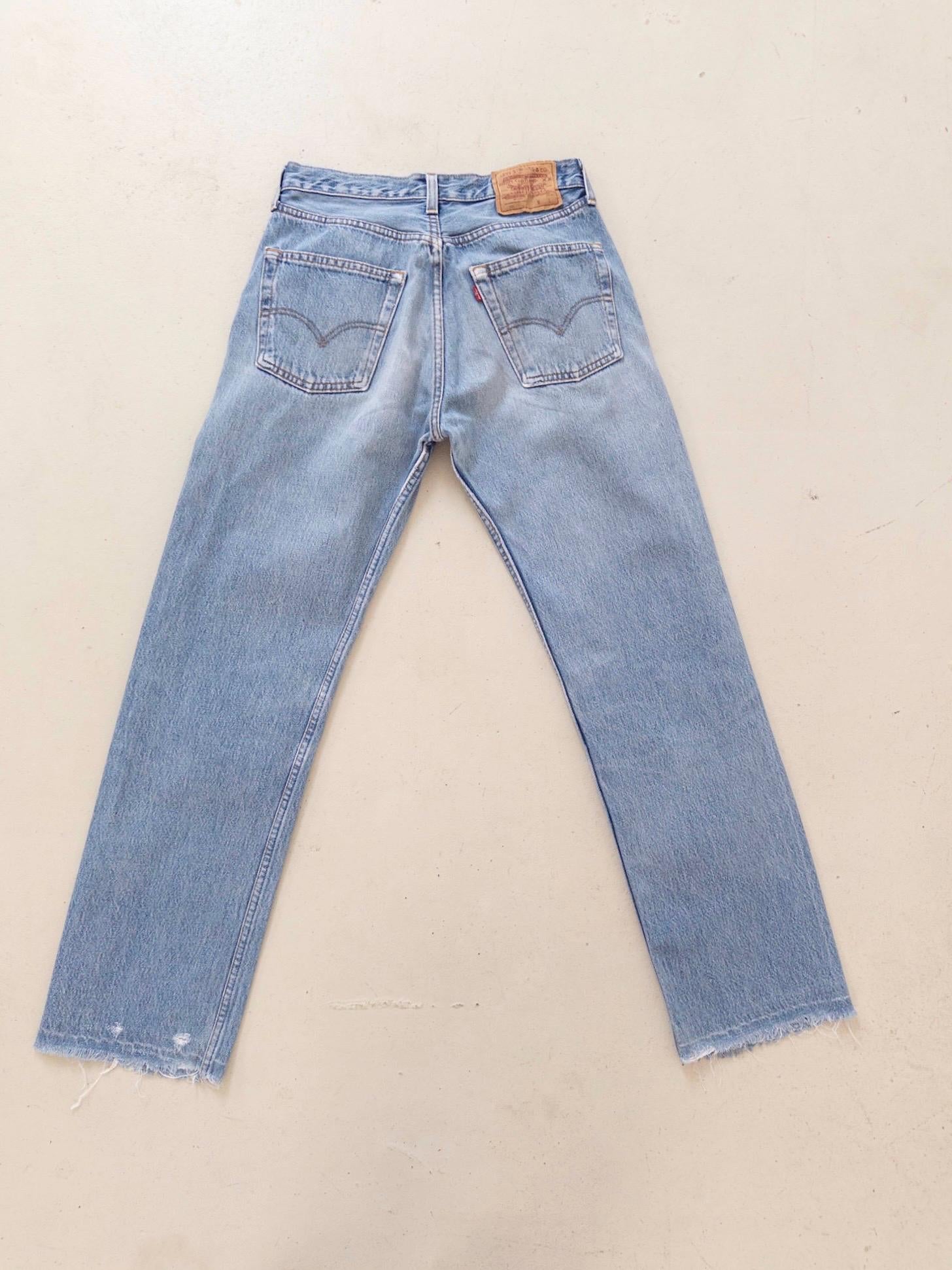 Levis 501 Jeans W28 L33 90s Vintage Made in UK Light Blue Denim 1994