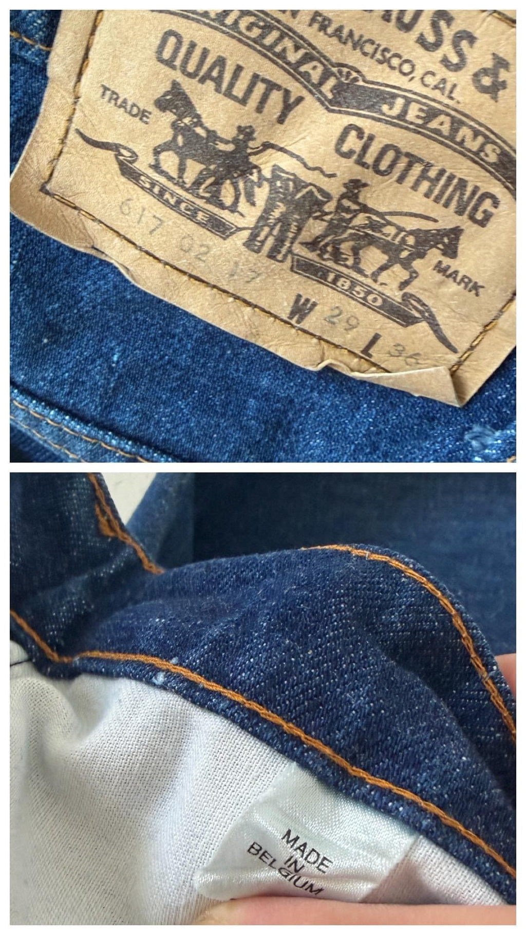 Levis 617 Jeans W26 70s Vintage Flared Darkblue Denim Orange Tab Made in Belgium 1978