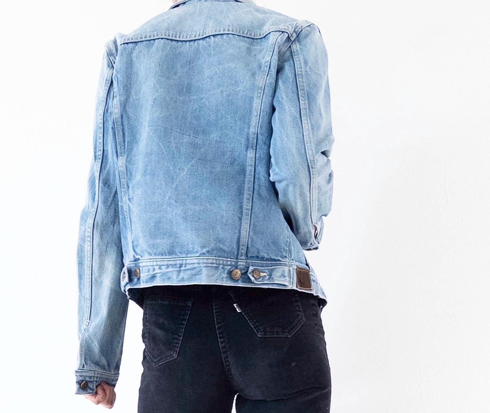 Lois Jeansjacke 70s Vintage Faded Mid to Light Blue Trucker Jacket S Made in Spain