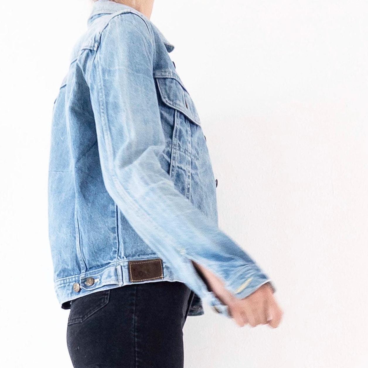 Lois Jeansjacke 70s Vintage Faded Mid to Light Blue Trucker Jacket S Made in Spain