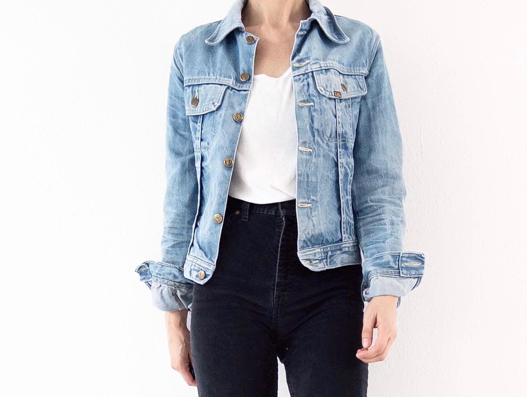 Lois Jeansjacke 70s Vintage Faded Mid to Light Blue Trucker Jacket S Made in Spain