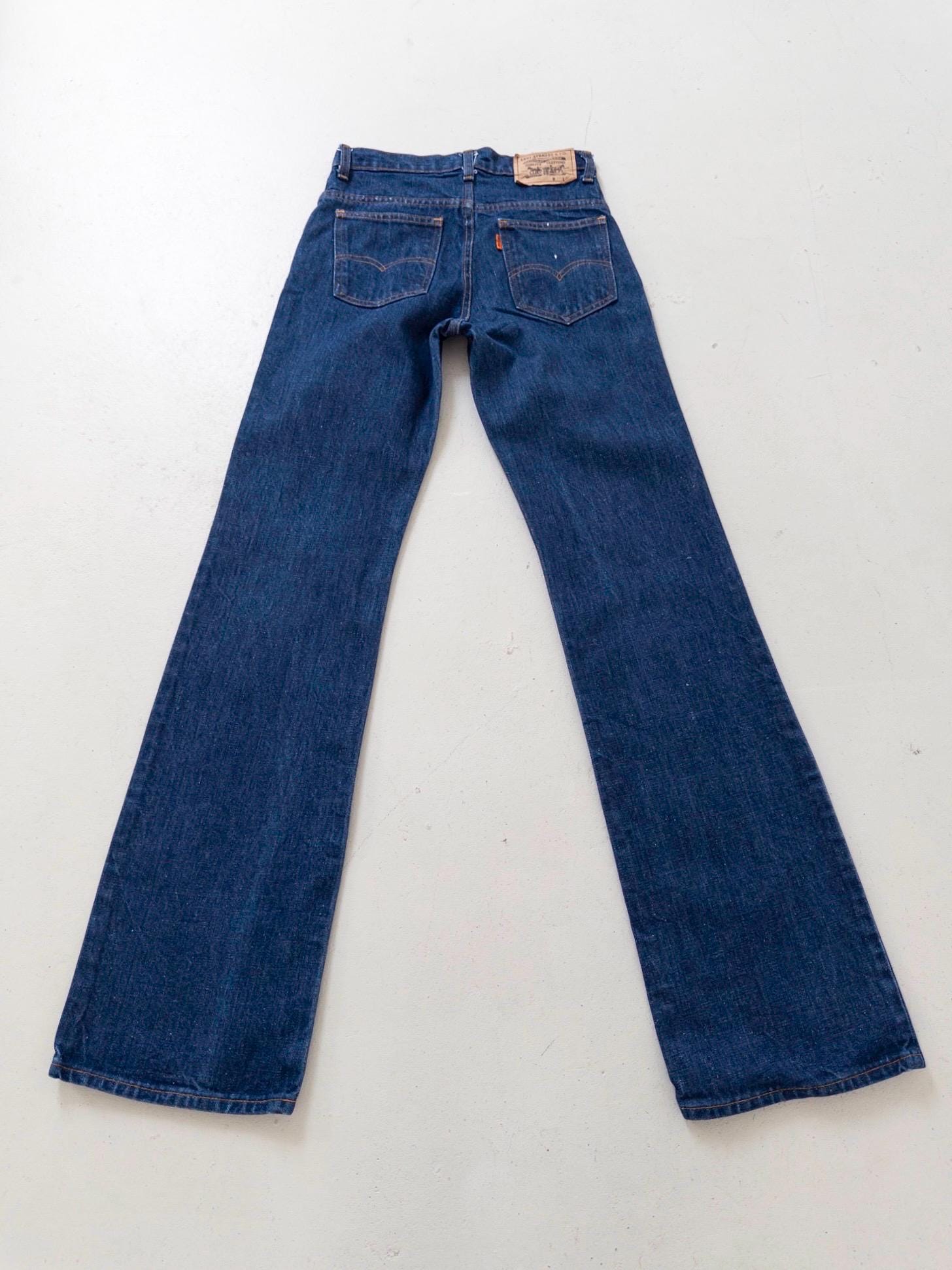 Levis 617 Jeans W26 70s Vintage Flared Darkblue Denim Orange Tab Made in Belgium 1978