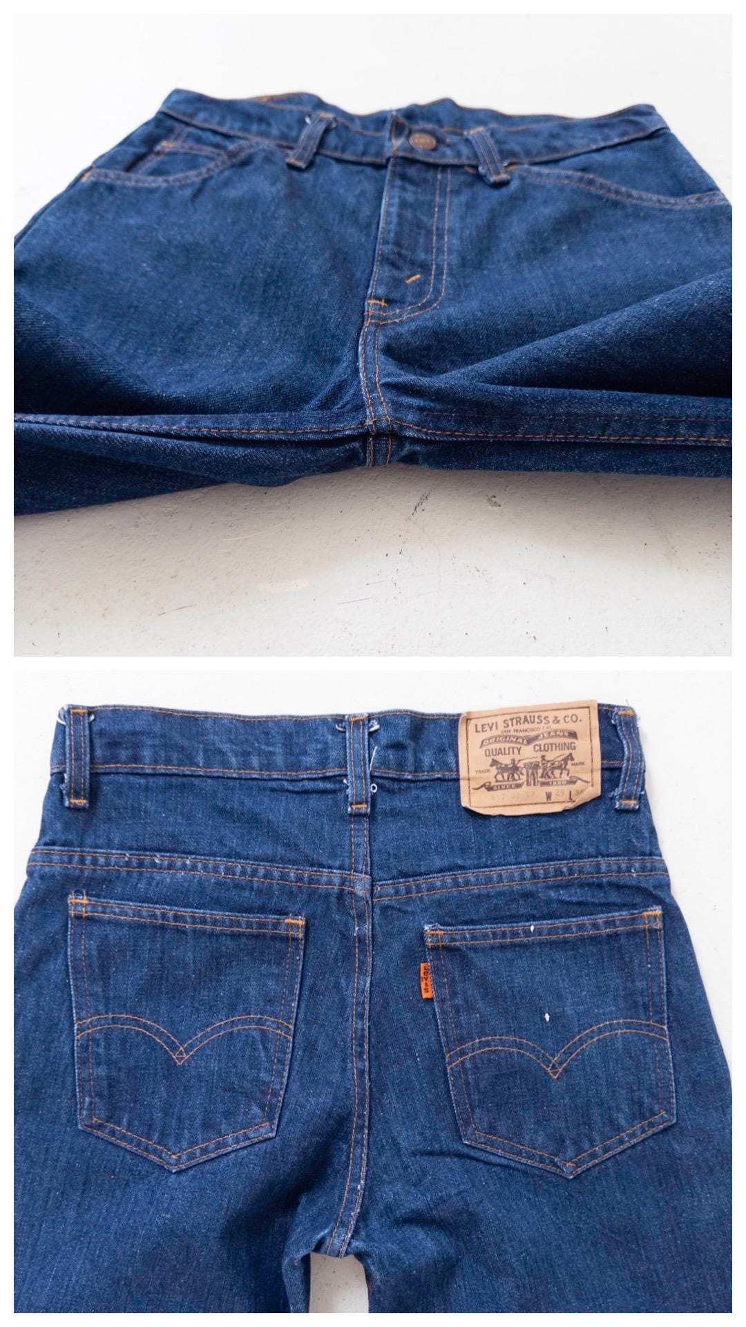 Levis 617 Jeans W26 70s Vintage Flared Darkblue Denim Orange Tab Made in Belgium 1978