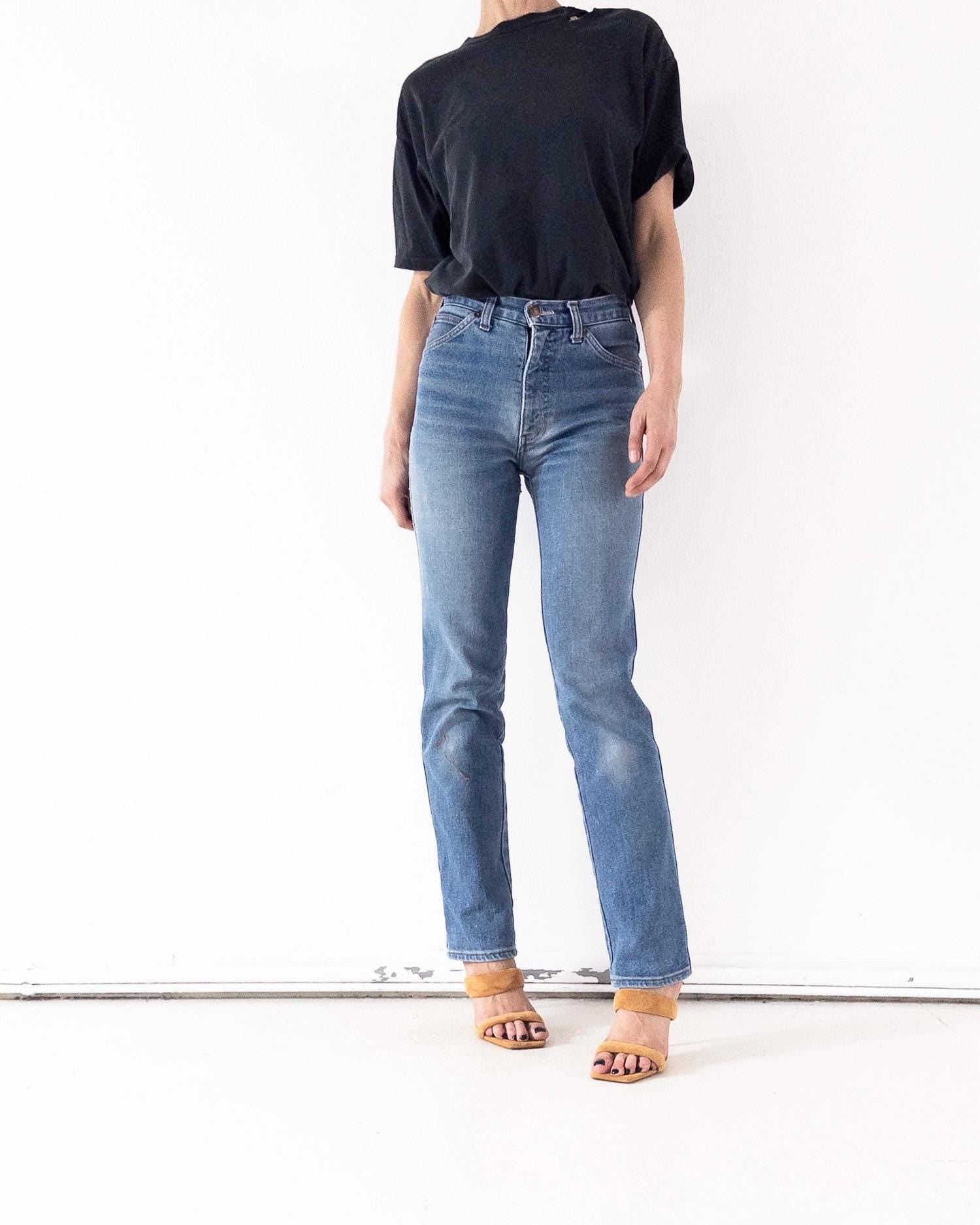 Levis Jeans W26 L34 Faded Mid Blue Skinny Stretch Denim Blue Tab 80s Vintage Made in Belgium