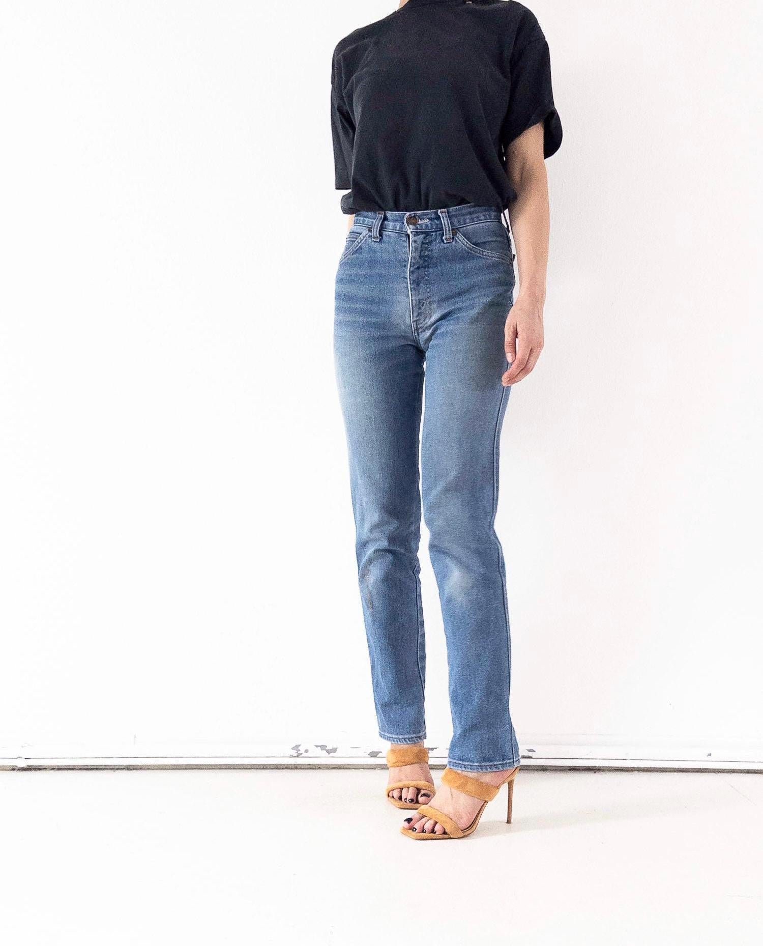 Levis Jeans W26 L34 Faded Mid Blue Skinny Stretch Denim Blue Tab 80s Vintage Made in Belgium